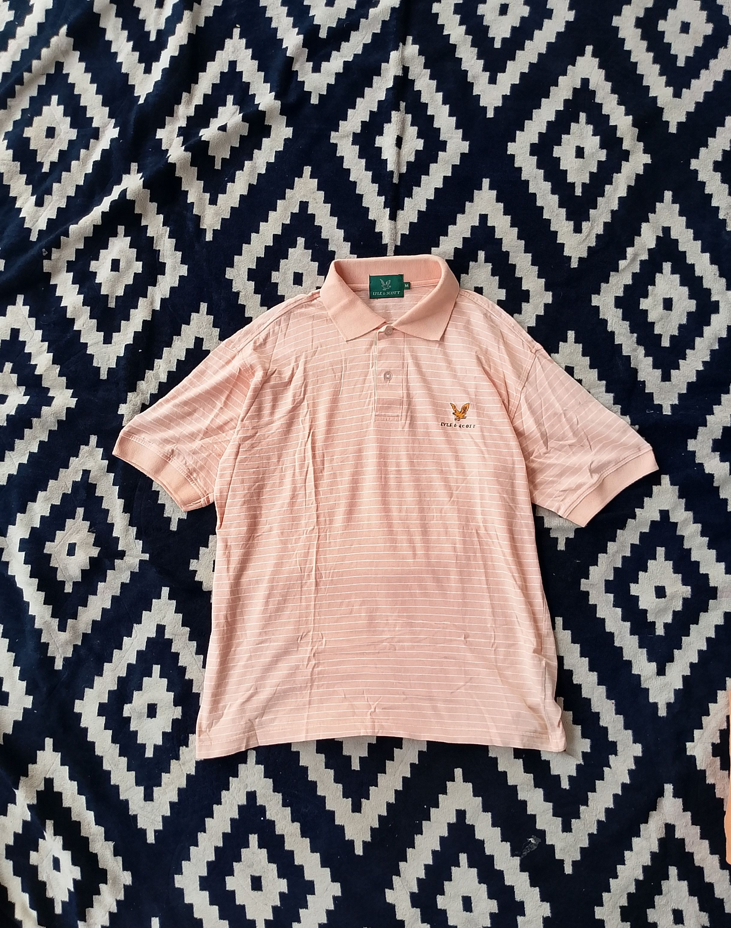 Lyle & Scott Vintage Lyle & Scott Peach Microstripe Polo - Golden Eagle Size US M / EU 48-50 / 2 - 3 Thumbnail