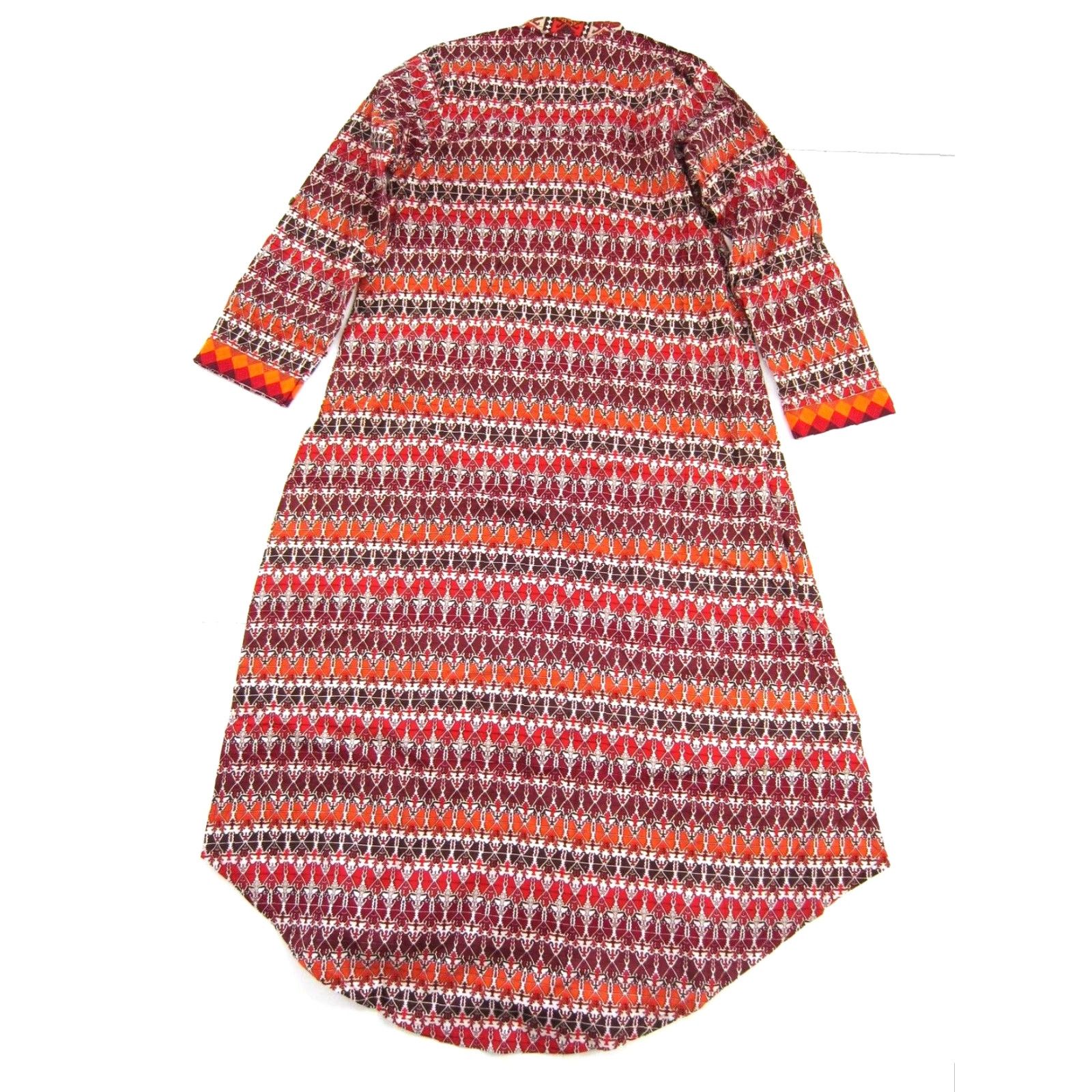 Vintage Khaadi 100% Cotton Batik Long Sleeve Midi Kurta Dress Women 10 Red Orange White Vel? Size L / US 10 / IT 46 - 2 Thumbnail