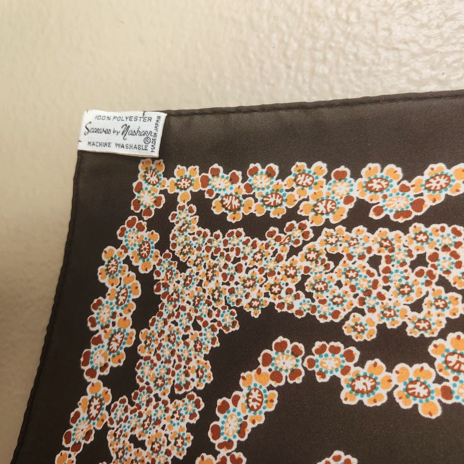 Vintage VINTAGE Scarves Nasharr 70s Brown Floral 21" Square Scarf Female Women Polyester Satin Multifunctional Square Scarf Size ONE SIZE - 3 Thumbnail