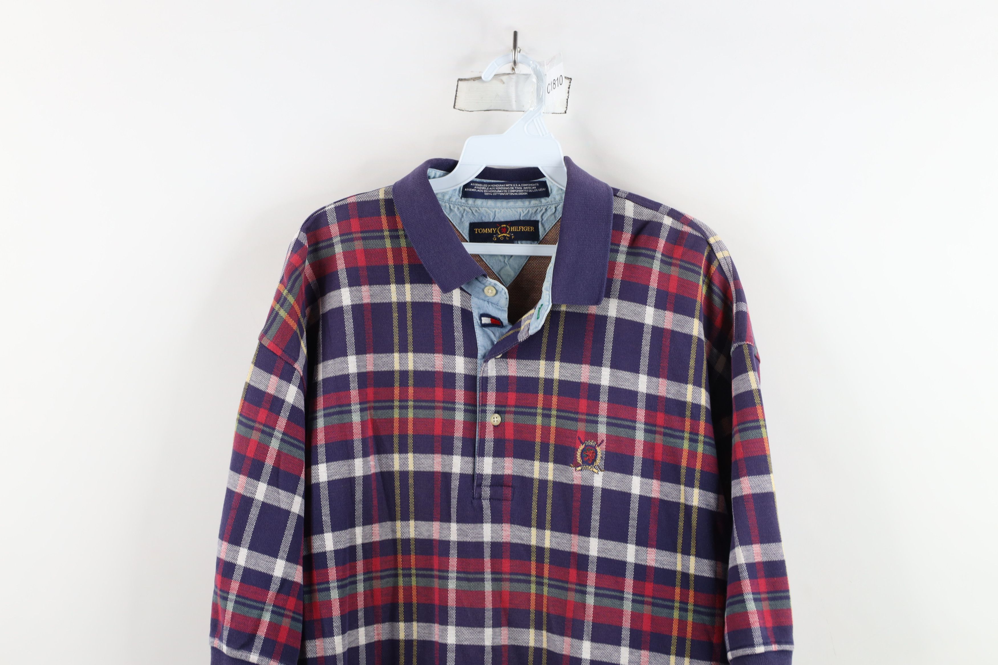 Tommy Hilfiger × Vintage Vintage 90s Tommy Hilfiger Golf Rainbow Plaid Polo Shirt Size US XL / EU 56 / 4 - 2 Thumbnail