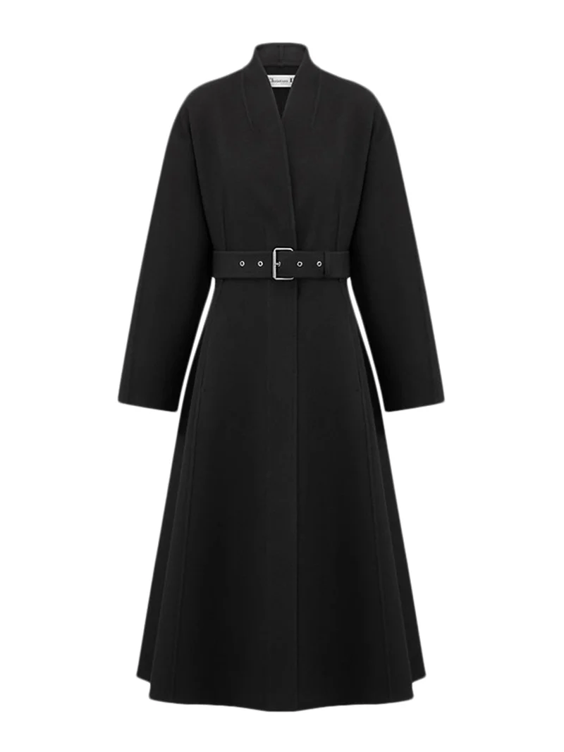 DIOR $7100 Black Wool Belted Coat New & Authentic