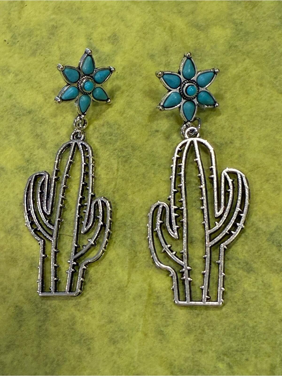 Other Turquoise silver tone cactus dangle post earrings Size ONE SIZE - 1 Thumbnail