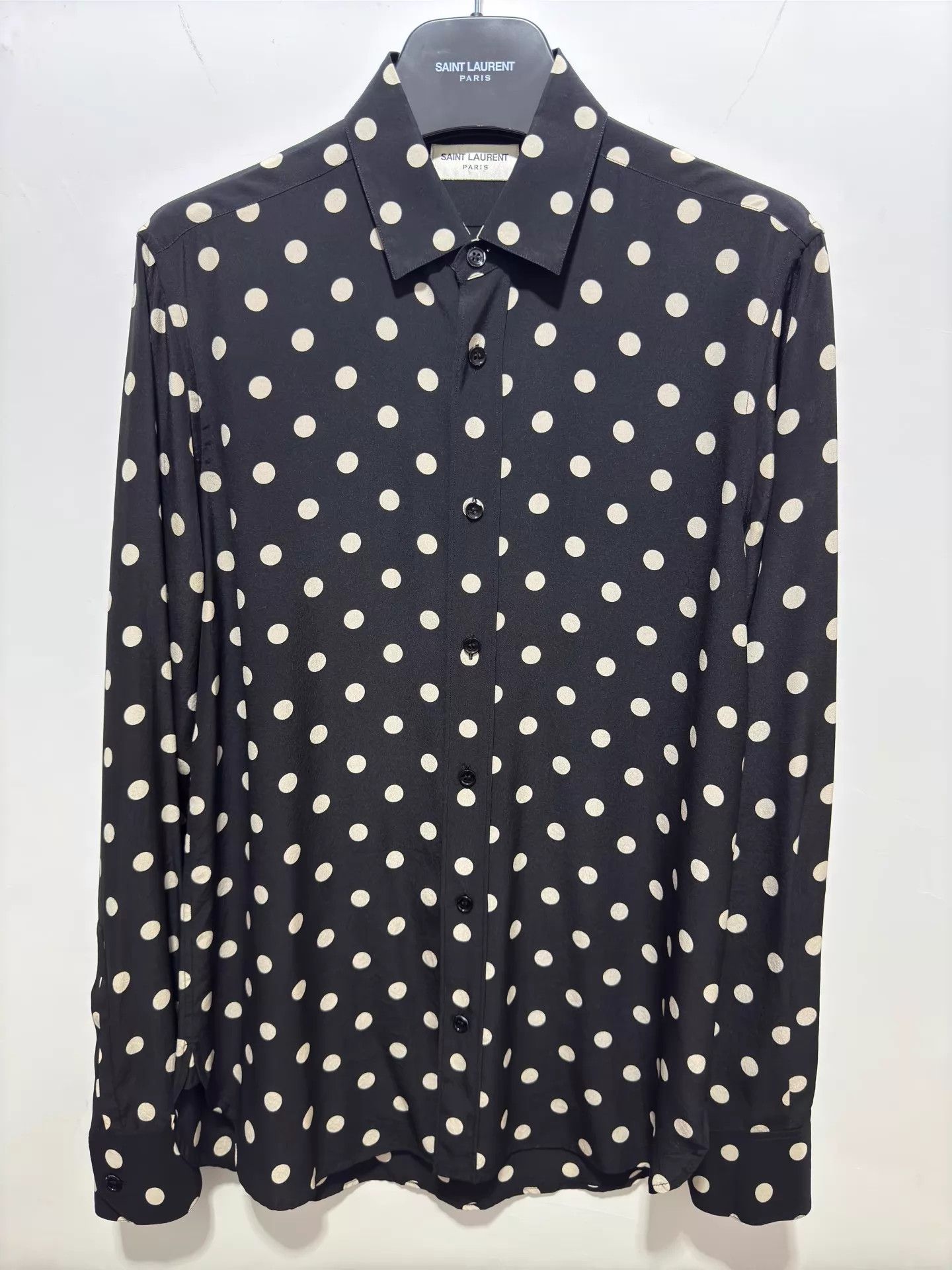 Saint Laurent Paris SLP 15fw Black/White Polka Dot Silk Shirt 37 Size US XXS / EU 40 - 1 Thumbnail