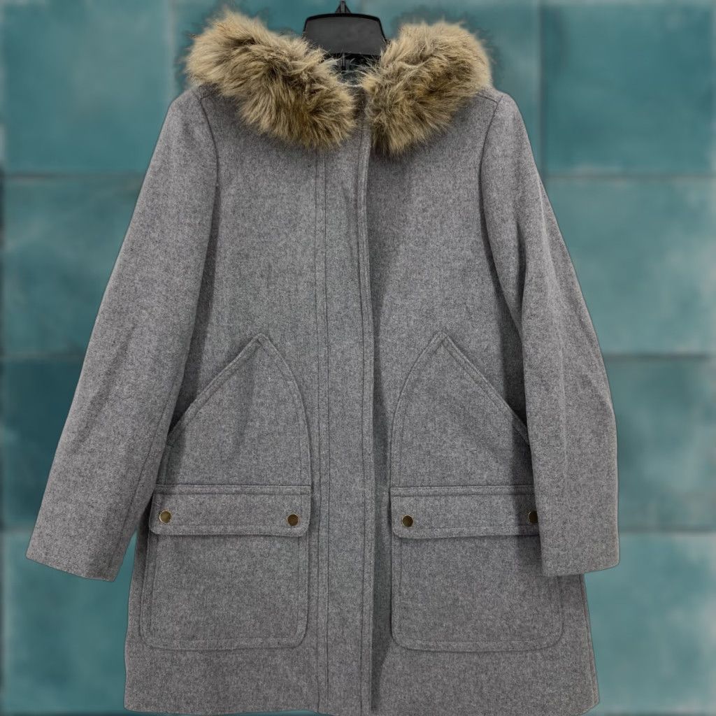 J.Crew J.Crew Vail Parka Jacket Women's 4 Gray Wool Blend Faux Fur Trim Hooded Full Zip Size S / US 4 / IT 40 - 1 Thumbnail