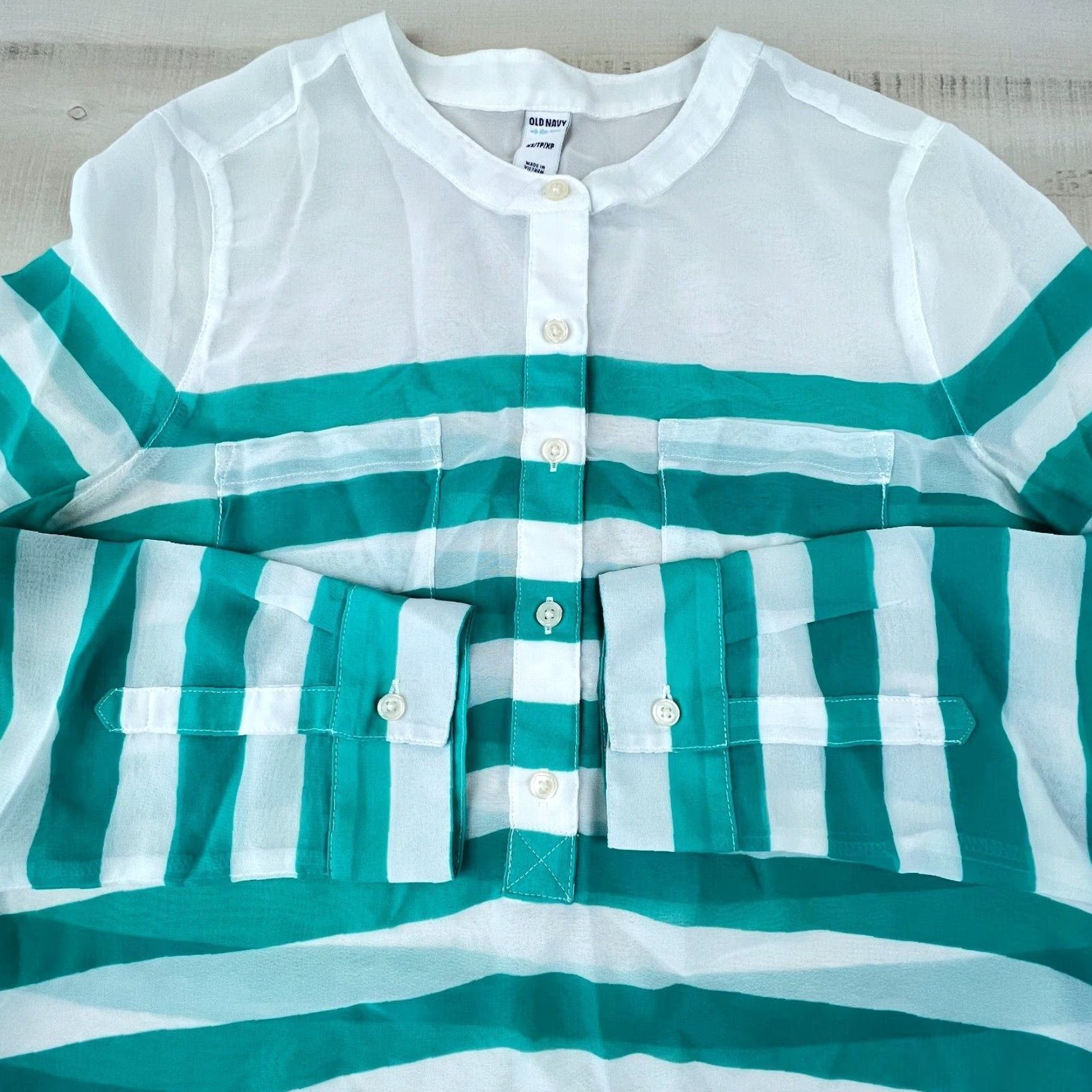 Old Navy Old Navy Womens Green White Striped Long Sleeve Top XS Size XS / US 0-2 / IT 36-38 - 5 Thumbnail