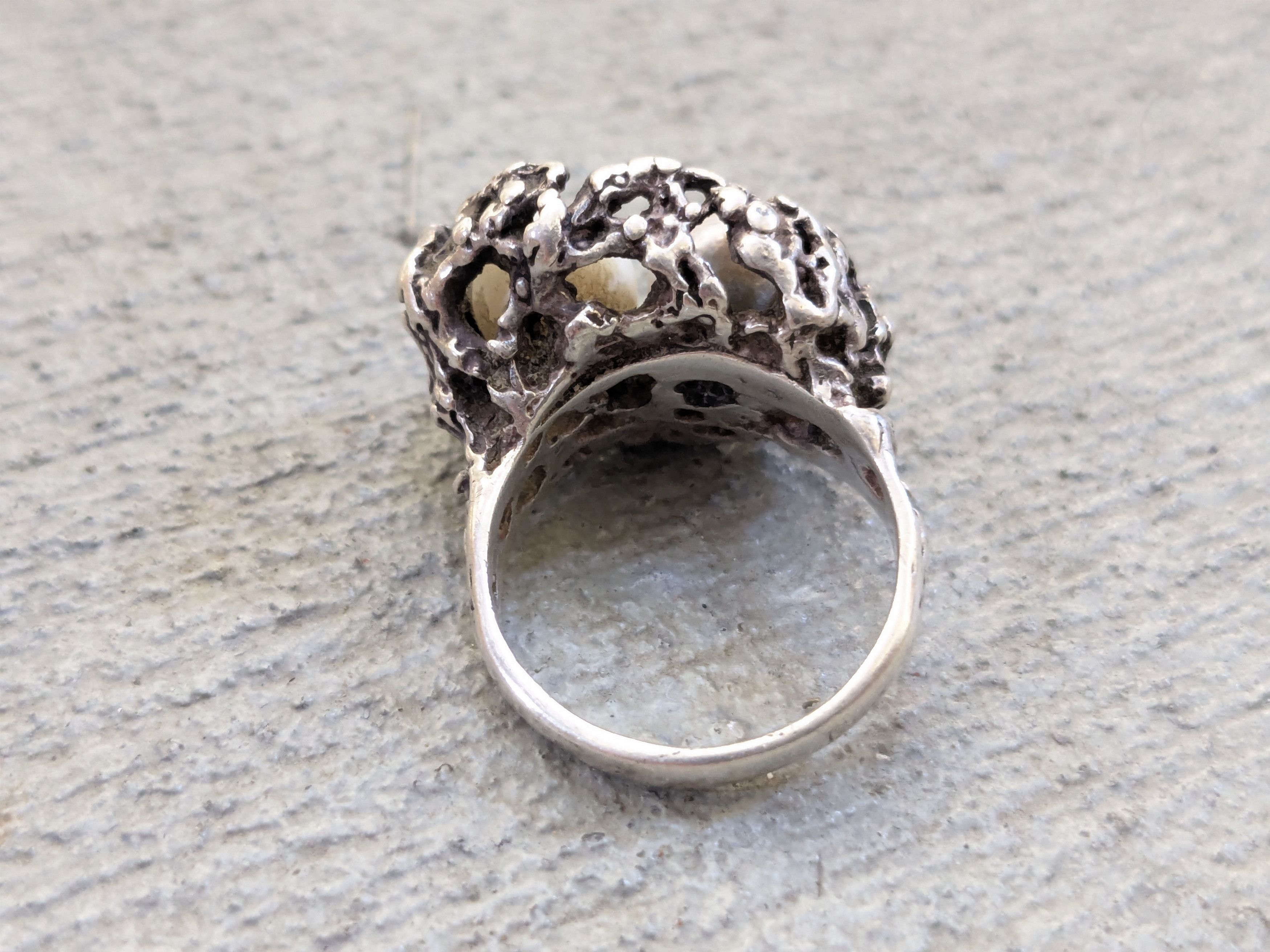 Other Vintage Sterling Silver Ring Pearl Brutalist Modern Abstract Size ONE SIZE - 7 Thumbnail