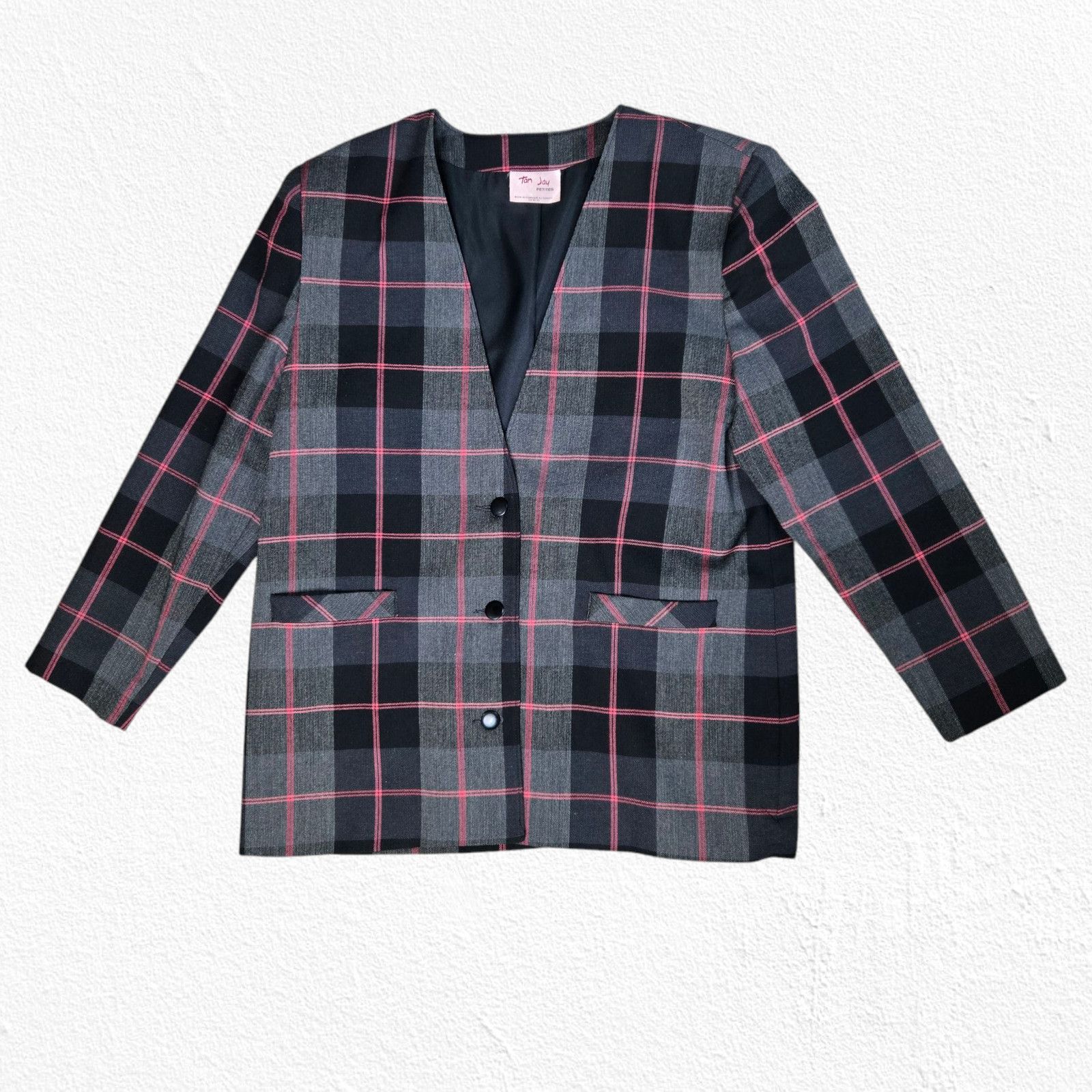 Vintage 90s Plaid Power Blazer Jacket 12P Size XL / US 12-14 / IT 48-50 - 2 Thumbnail