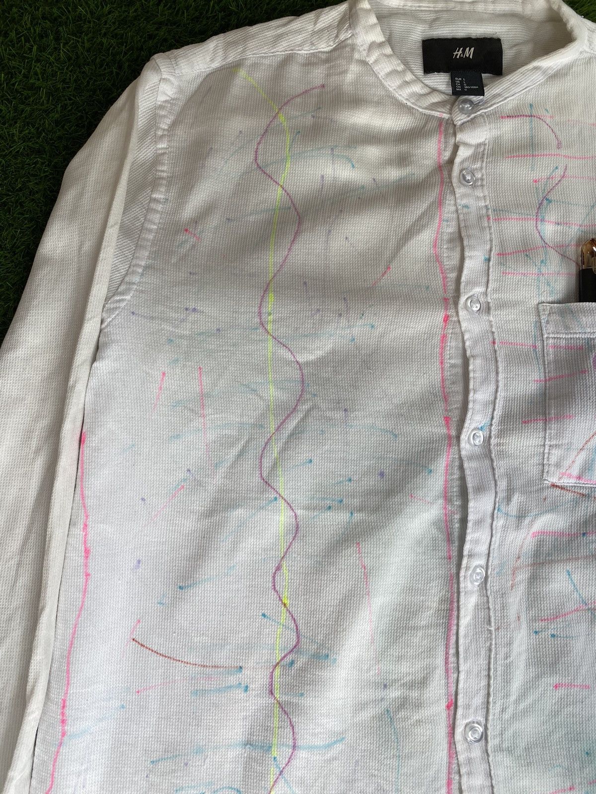 Japanese Brand H&M Button Up Shaw Collar Painted Design Size US L / EU 52-54 / 3 - 4 Thumbnail