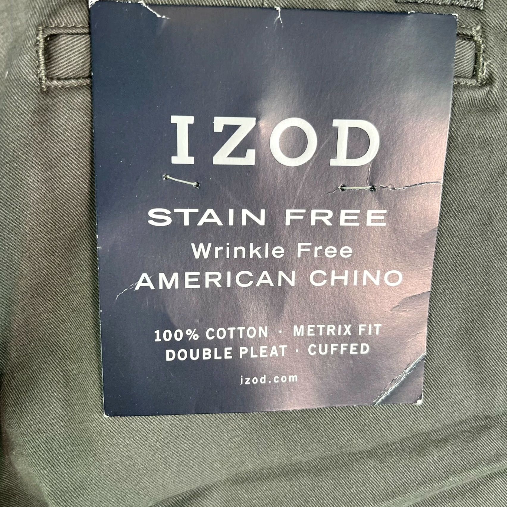 Izod IZOD Chino Pants Men Metrix Fit 36W 30L Gray, 100% Cotton, Wrinkle Resistant, Belt Loops, Cuffed, Plain/Solid, Business Casual, Size 36X30, Mens Size US 36 / EU 52 - 6 Thumbnail