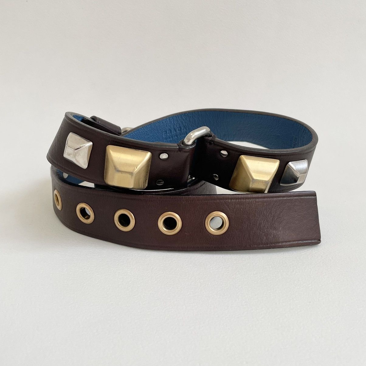 Prada Pyramid Stud Leather Bondage Belt Size 32 - 7 Thumbnail