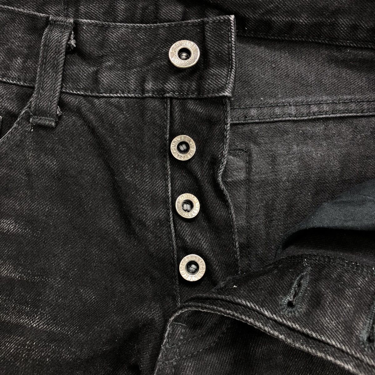 5351 POUR LES HOMMES 2000s 5351 Pour Les Hommes Black Washed Straight Wide Jeans Size US 28 / EU 44 - 4 Thumbnail