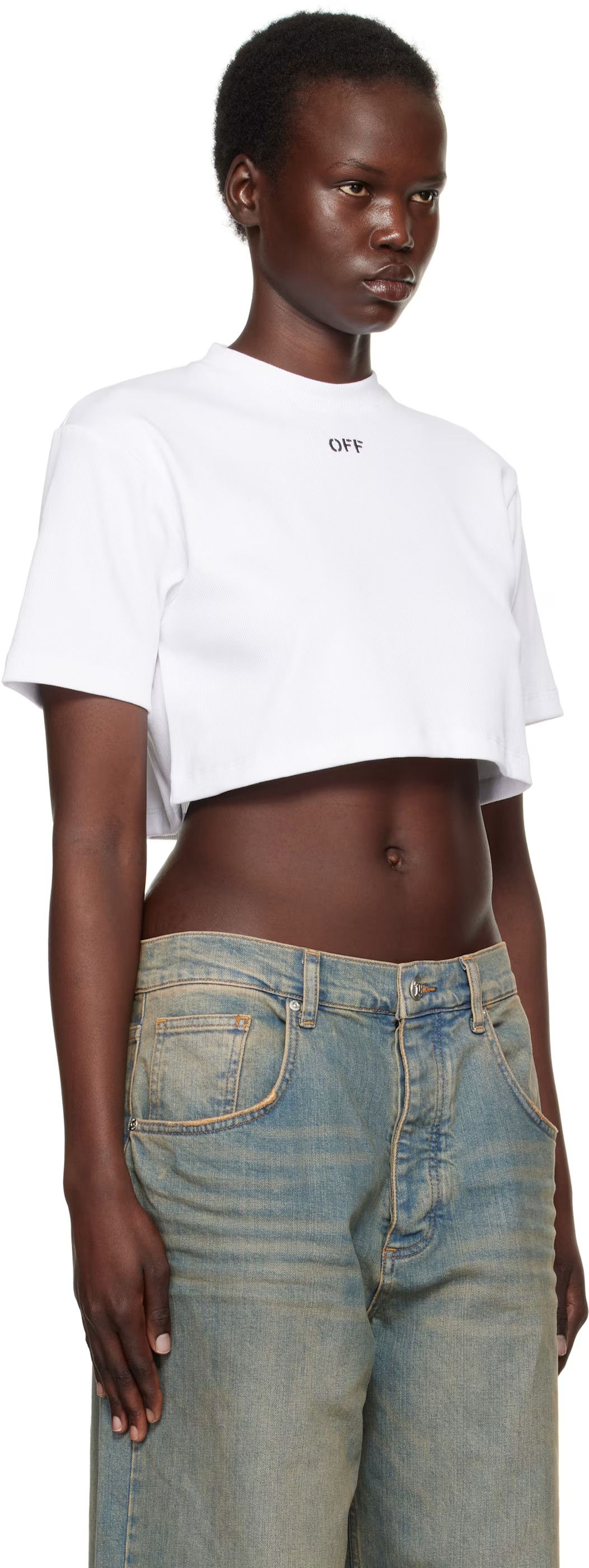 Off-White o1mle0425 Off Stamp Rib Cropped T-Shirt in White Size XS / US 0-2 / IT 36-38 - 3 Thumbnail