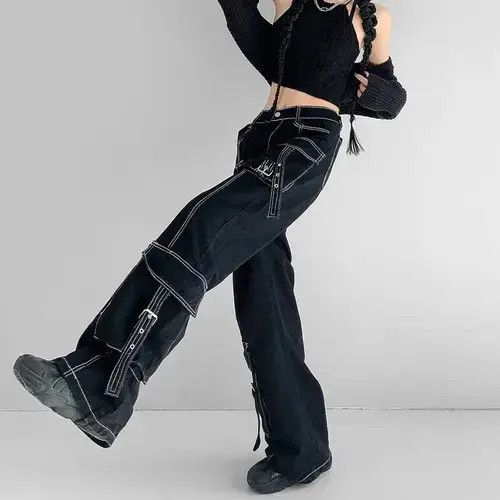 VIBE Multi Pockets Black Baggy Cargo Jeans Size 30" / US 8 / IT 44 - 7 Thumbnail