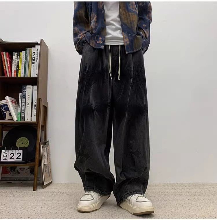 image of Hip Hop Casual Tie Dye Jeans in Grey, Men's (Size 34)