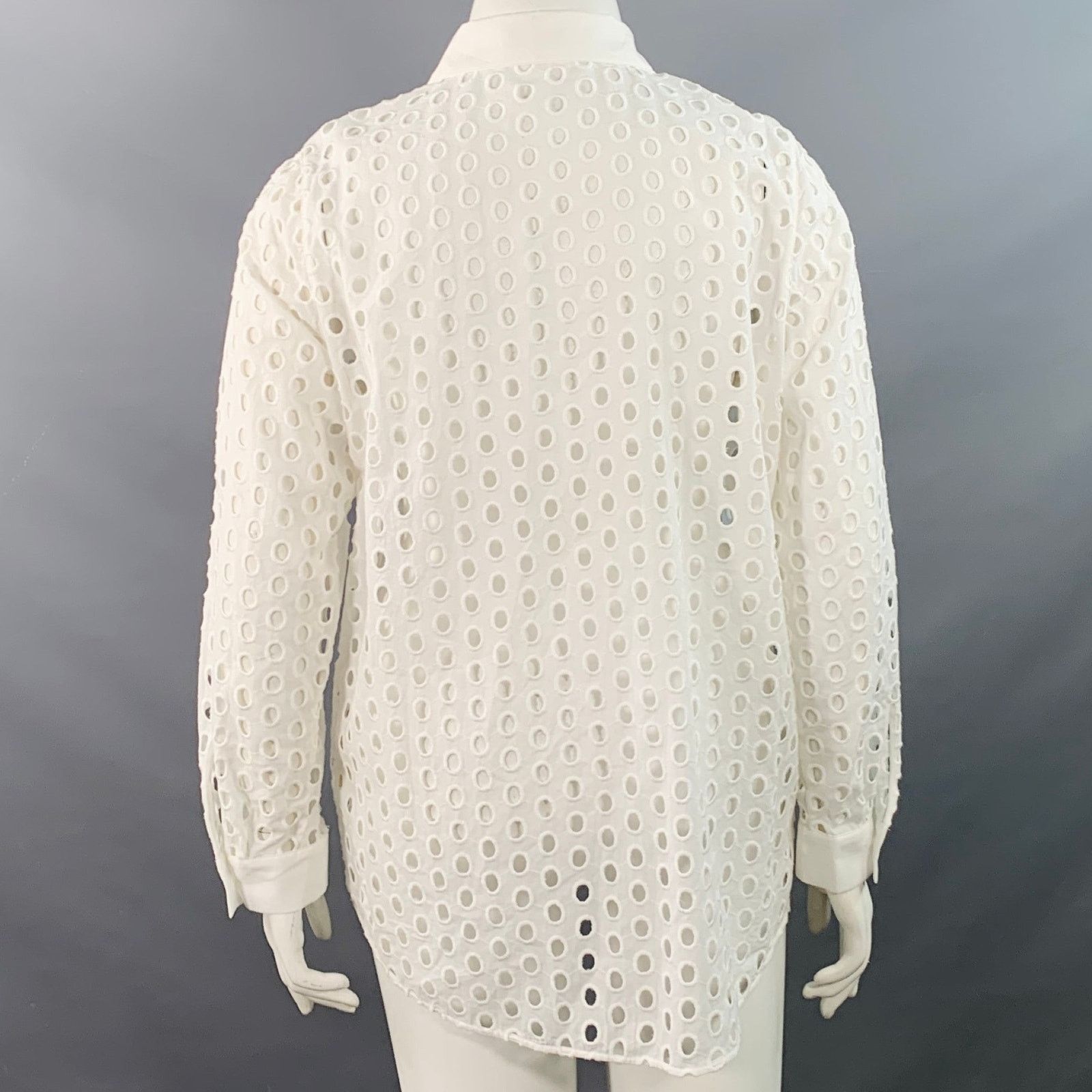L'AGENCE L'AGENCE L White Cotton Eyelet Spread Collar Button Up Shirt Size L / US 10 / IT 46 - 4 Thumbnail