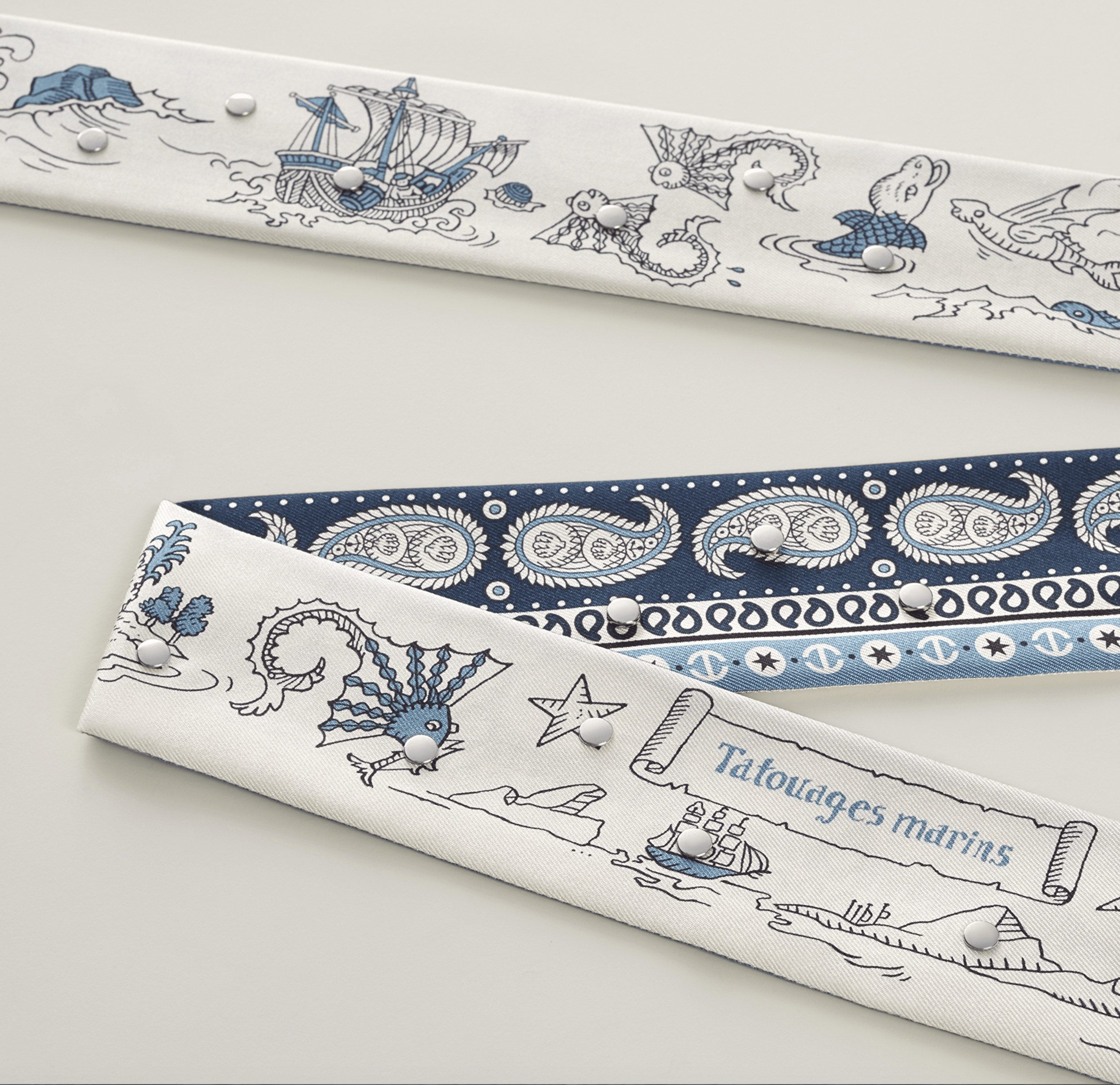 Hermes Scarf Twilly Tatouages Marins Bandana Studded Silk Jean Size ONE SIZE - 5 Thumbnail