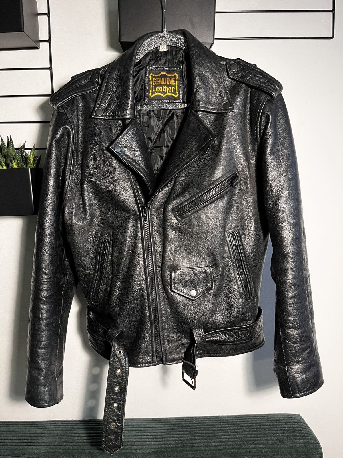 Genuine Leather Jacket real leather biker vintage retro motor trash cyber Size M / US 6-8 / IT 42-44 - 3 Thumbnail