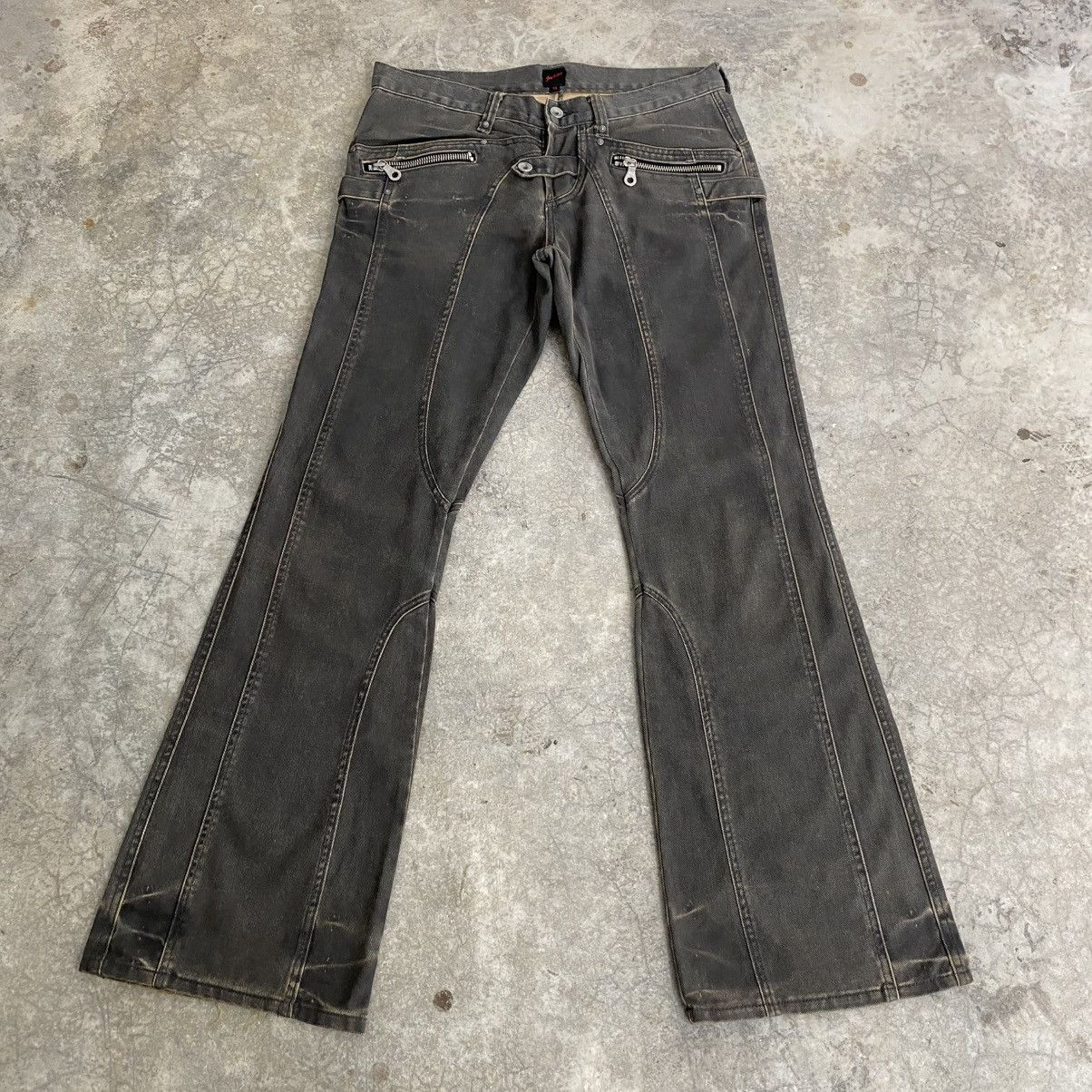 JACKROSE 2000’s Jackrose Coated Panelled Super Flared Jeans Size US 32 / EU 48 - 2 Thumbnail
