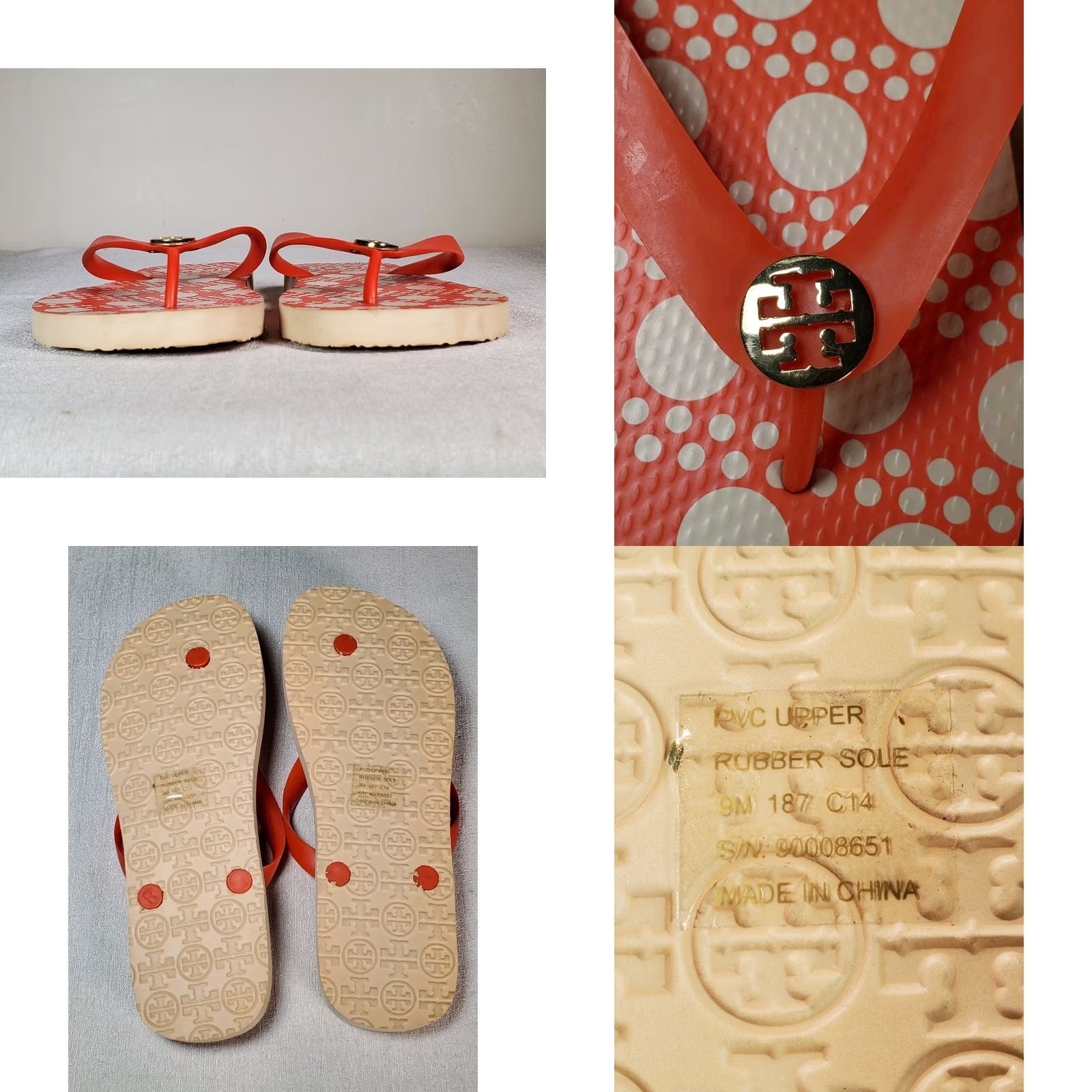 Tory Burch Tory Burch Printed Logo Thin Flip Flops Sandals Coral Red White Women's US 9 M Size US 9 / IT 39 - 8 Thumbnail