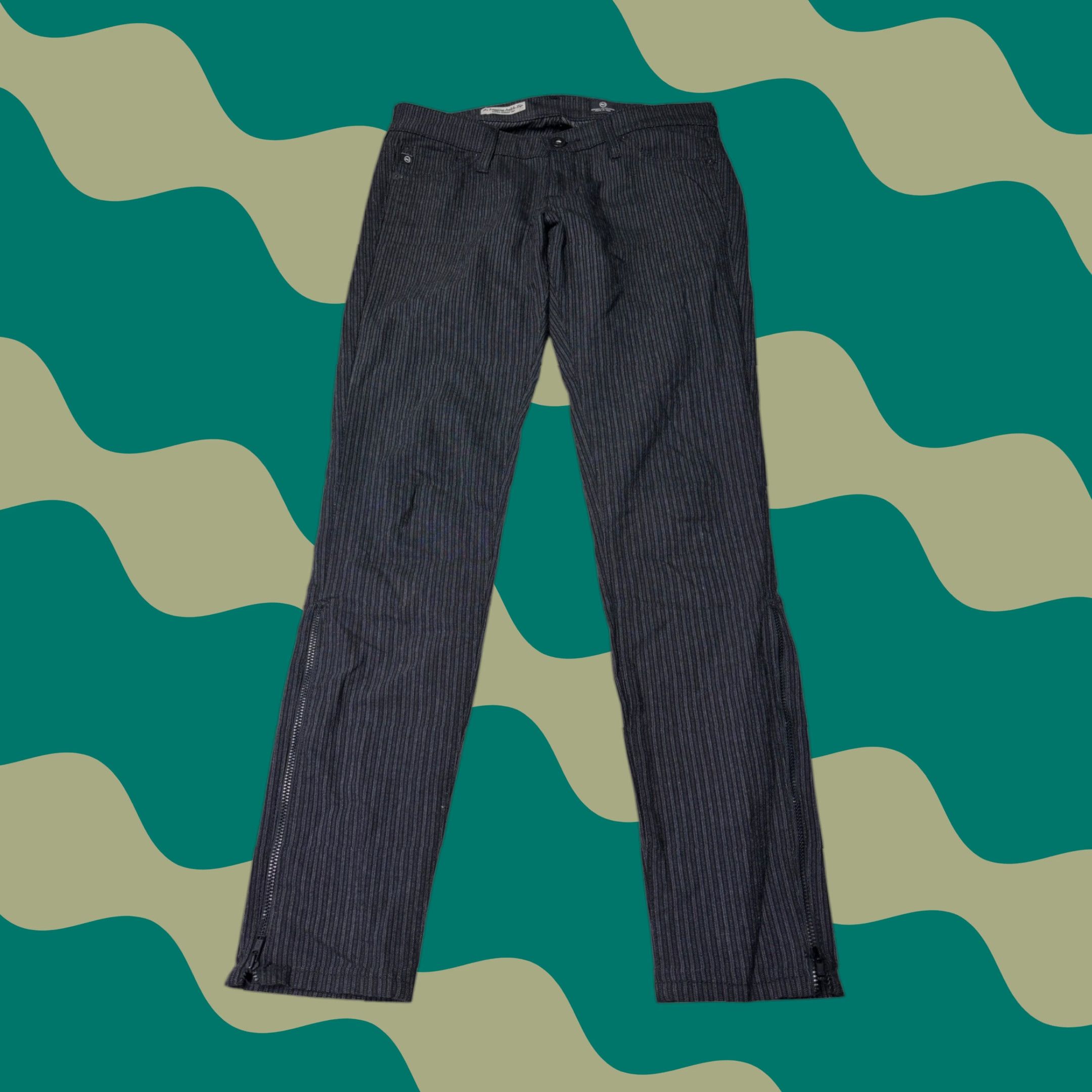 Vintage AG Adriano Goldschmied Legging Ankle Zip Pinstripe Skinny 25R W28 L28 USA Womens Pants Size 28" / US 6 / IT 42 - 1 Thumbnail