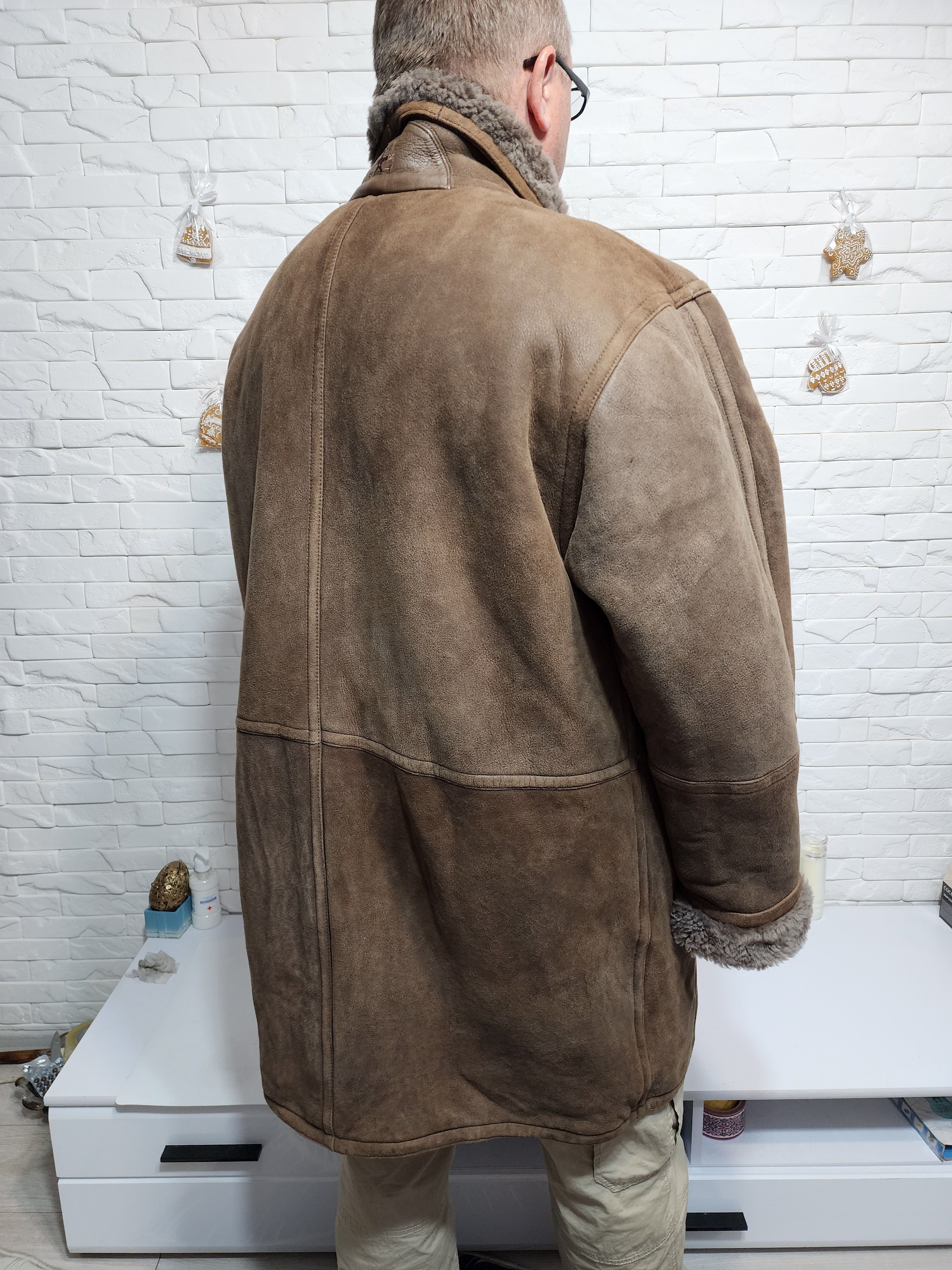 Furla Men's Brown Sheepskin Coat: Genuine Fur, Button Closure Size US XXL / EU 58 / 5 - 6 Thumbnail