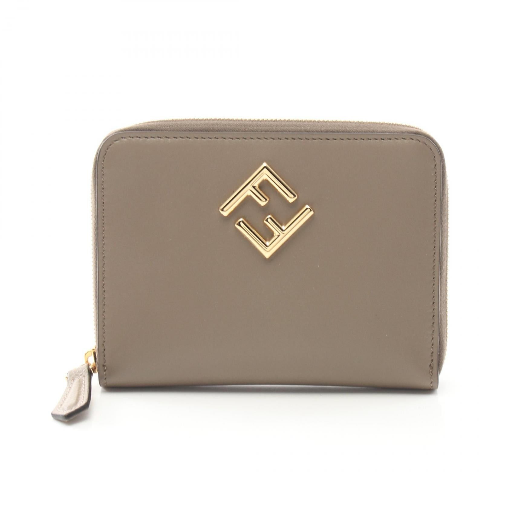 Fendi Fendi Ff Diamond Round Zipper Wallet Leather Brown Size ONE SIZE - 1 Thumbnail
