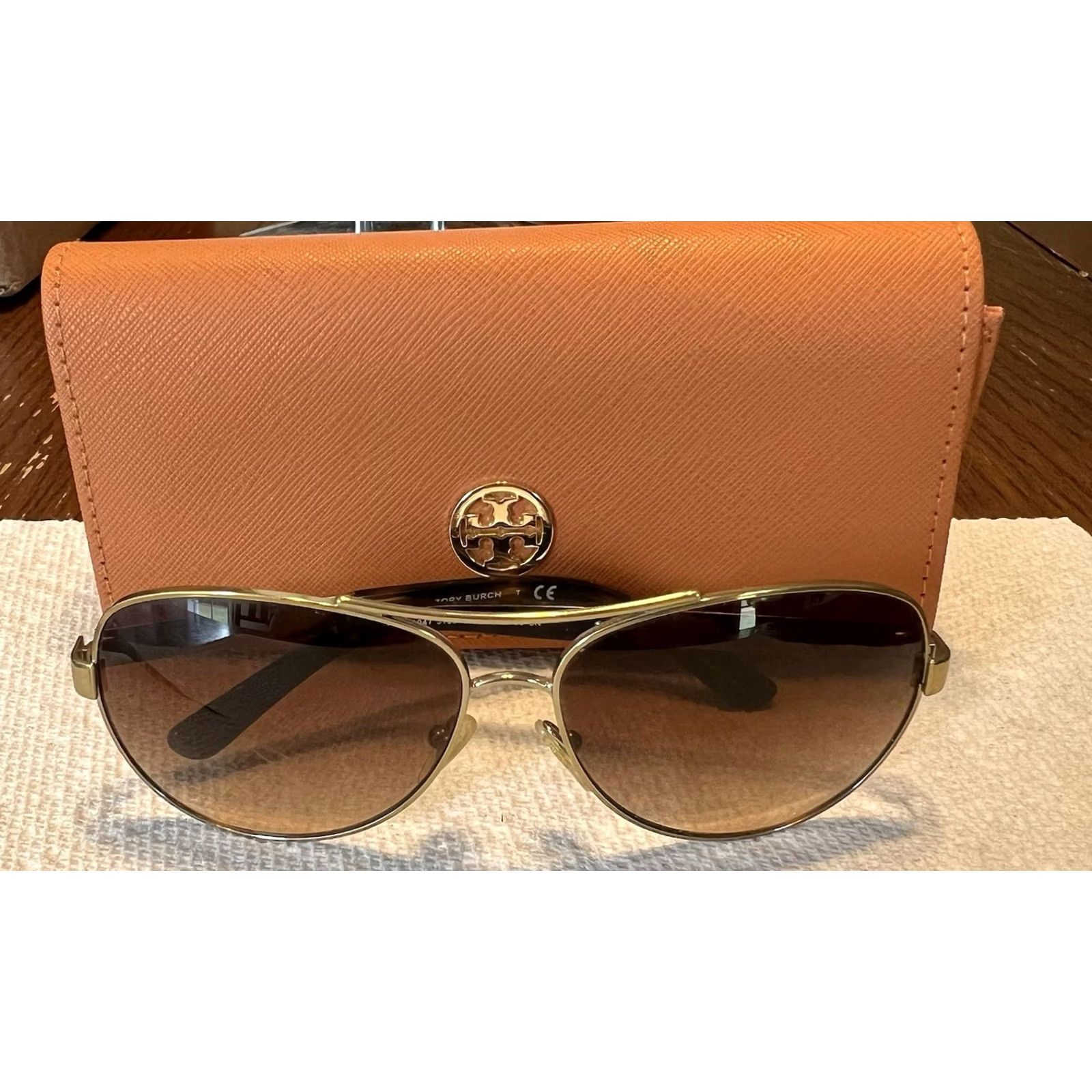 Tory Burch Tory Burch Aviator Gold Sunglasses Brown Frames Only Size ONE SIZE - 3 Thumbnail