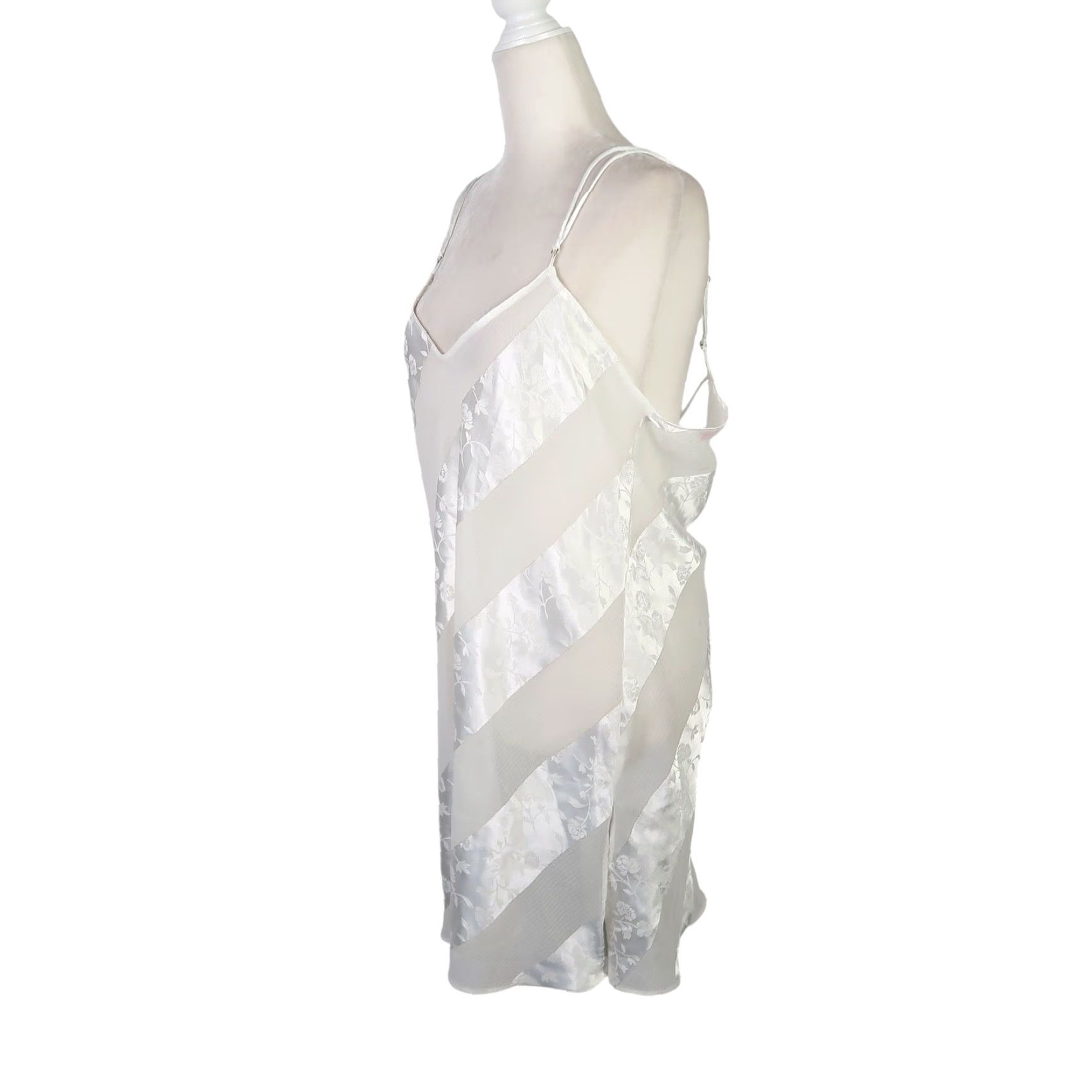 Vintage Dentelle Slip Dress Nighty White Floral Satin Sheer Stripe L Womens Size L / US 10 / IT 46 - 3 Thumbnail