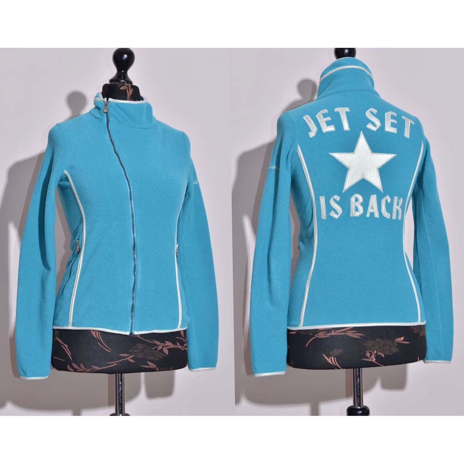 Vintage JET SET Women's Fleece Jumper Full Zip With Pockets S Blue Jumper Middle Sized Adult Womens Size S / US 4 / IT 40 - 2 Thumbnail