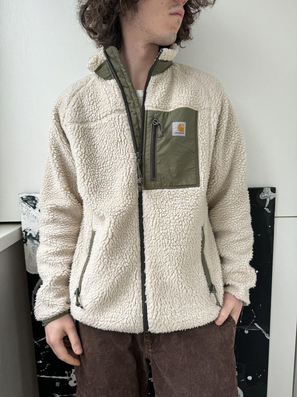 image of Carhartt Wip Carhatt Wip Deep Pile Retro-X Fleece Jacket in Cream, Men's (Size Medium)