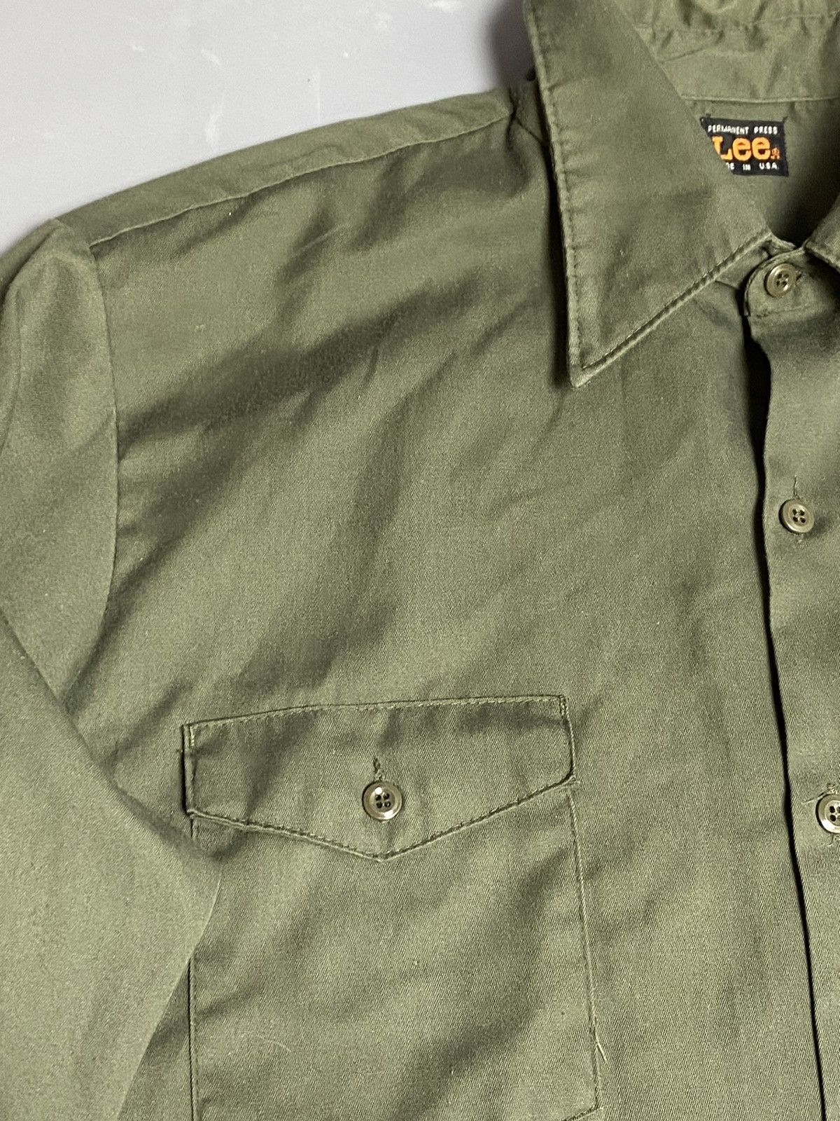 Lee VTG 70s Lee Permanent Press Work Shirt Khaki XL USA Military Size US XL / EU 56 / 4 - 3 Thumbnail