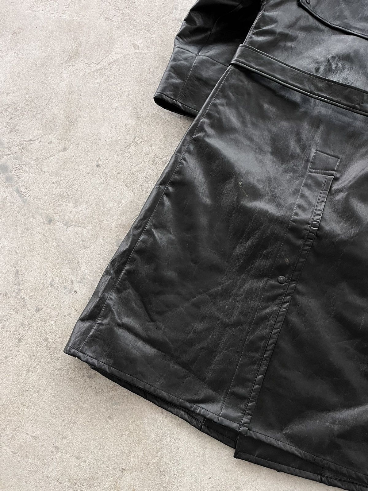 Genuine Leather Vintage Black Faux Leather Trench Coat Gothic Military Style Size US L / EU 52-54 / 3 - 16 Thumbnail