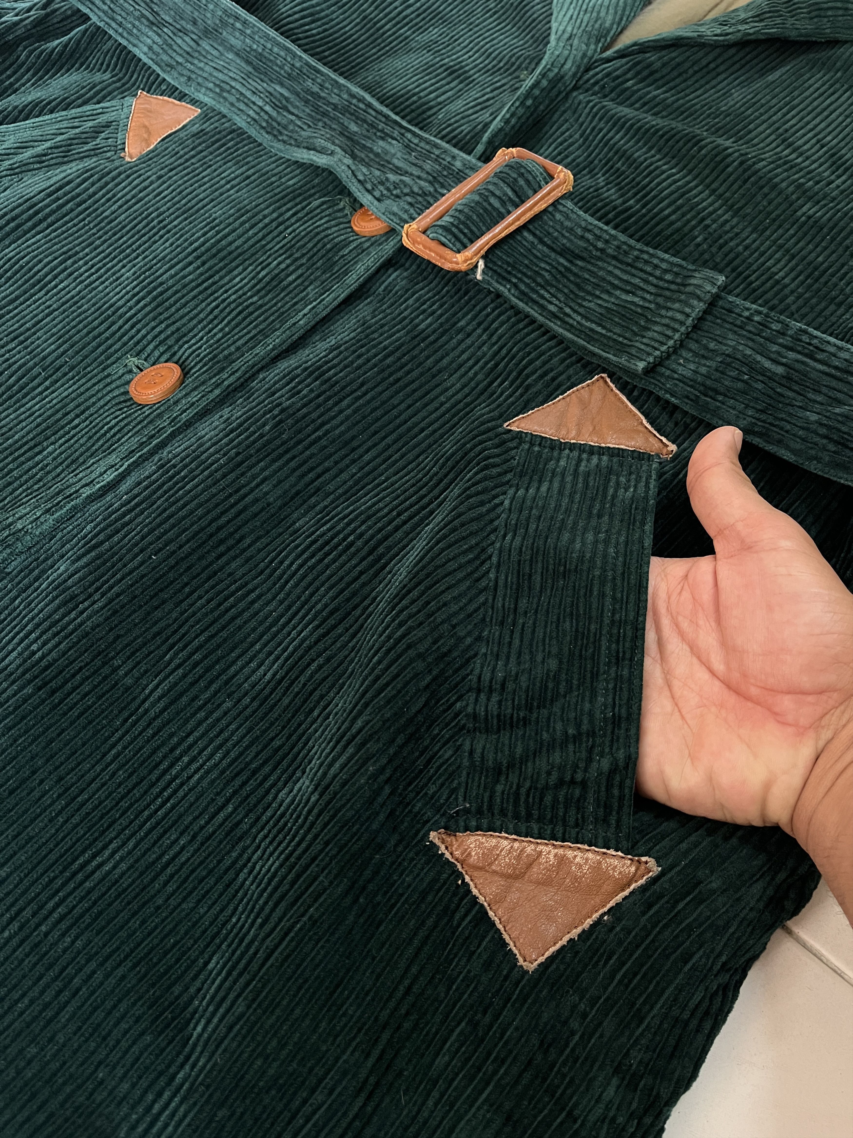Issey Miyake Vintage 80s Issey Miyake Emerald Corduroy Trench Coat Size US M / EU 48-50 / 2 - 6 Thumbnail