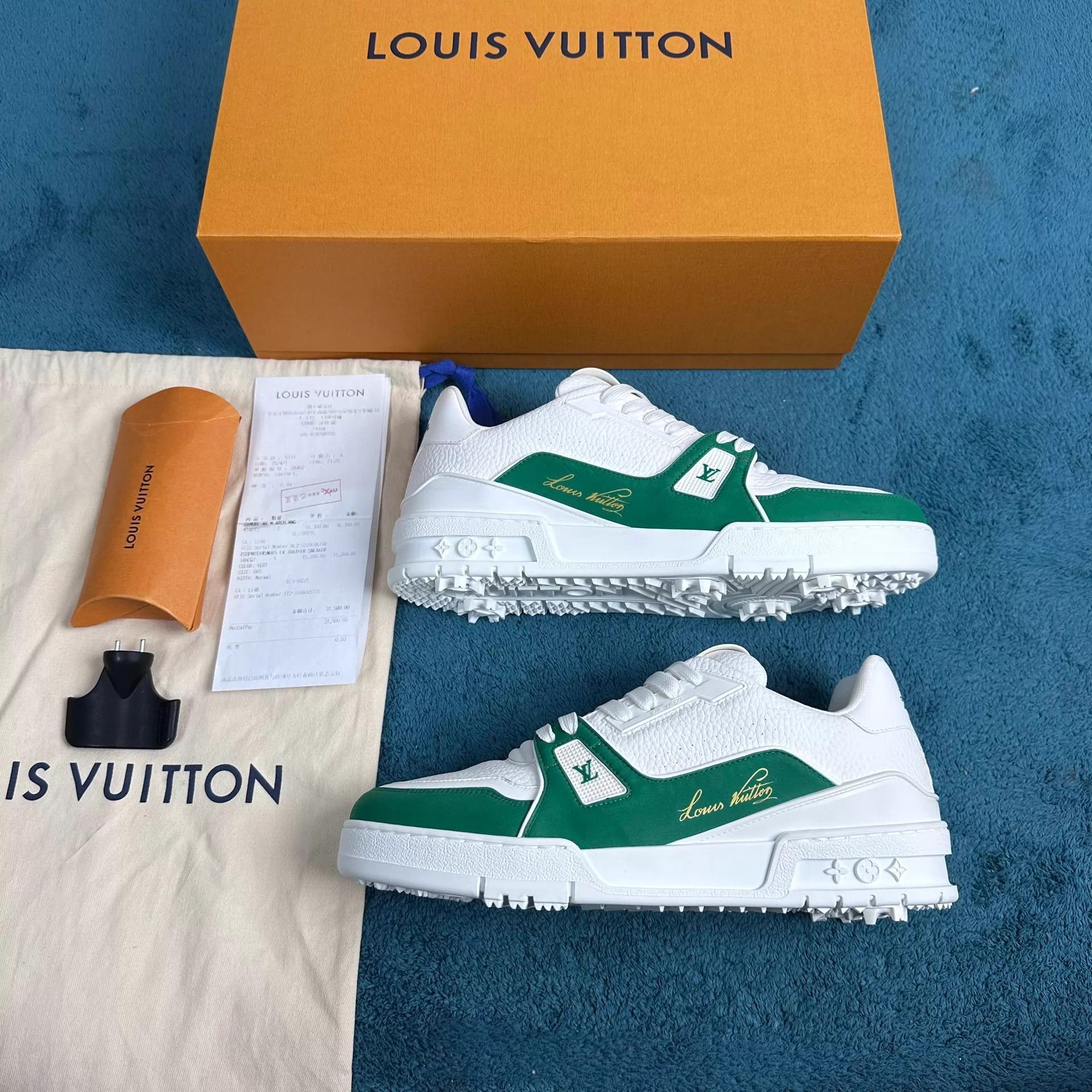 Louis Vuitton LV Trainer Low Top White Green Rivet Sole US6.5/40.5 Size US 7.5 / EU 40-41 - 2 Thumbnail