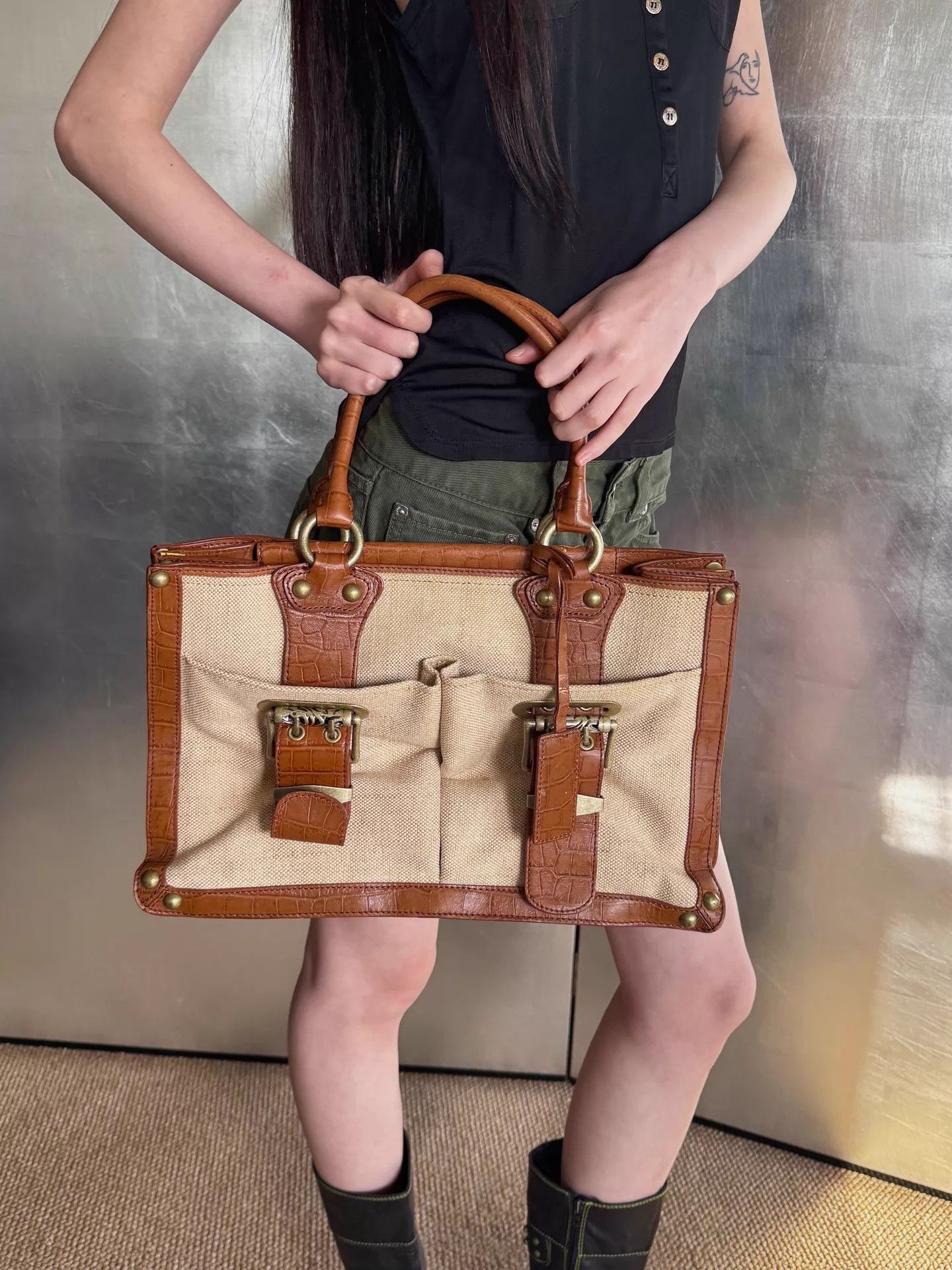 Just Cavalli Just Cavalli Vintage Canvas & Leather Armpit Handbag Size ONE SIZE - 2 Thumbnail