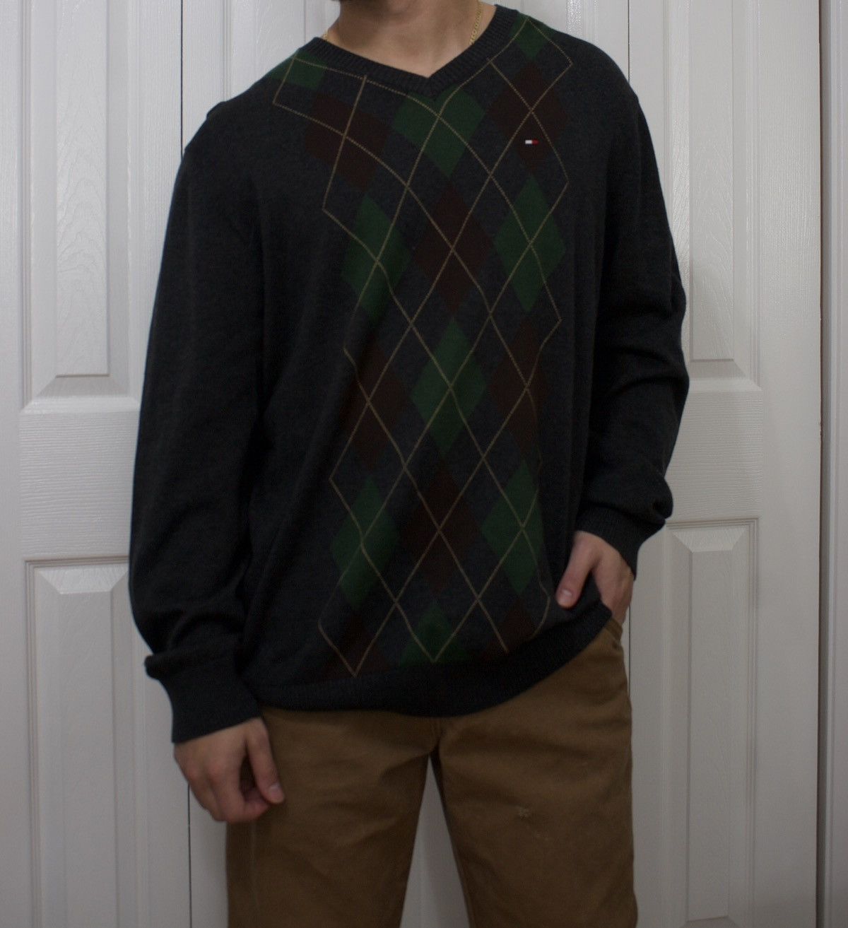 Tommy Hilfiger Tommy Hilfiger Argyle V-Neck Sweater Size US XL / EU 56 / 4 - 1 Thumbnail