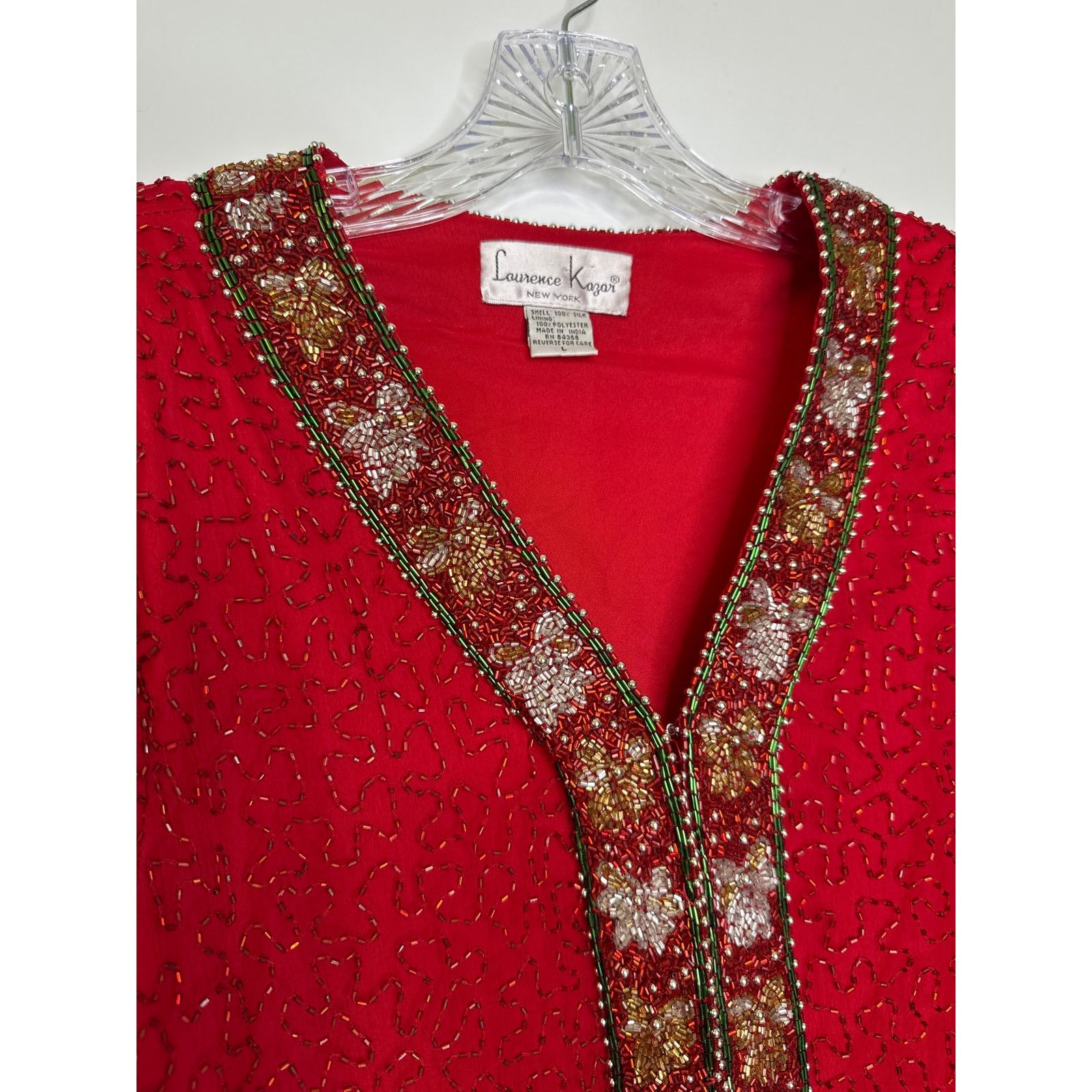 Vintage Vtg Laurence Kazer Silk beaded red formal cardigan Jacket L Size L / US 10 / IT 46 - 5 Thumbnail