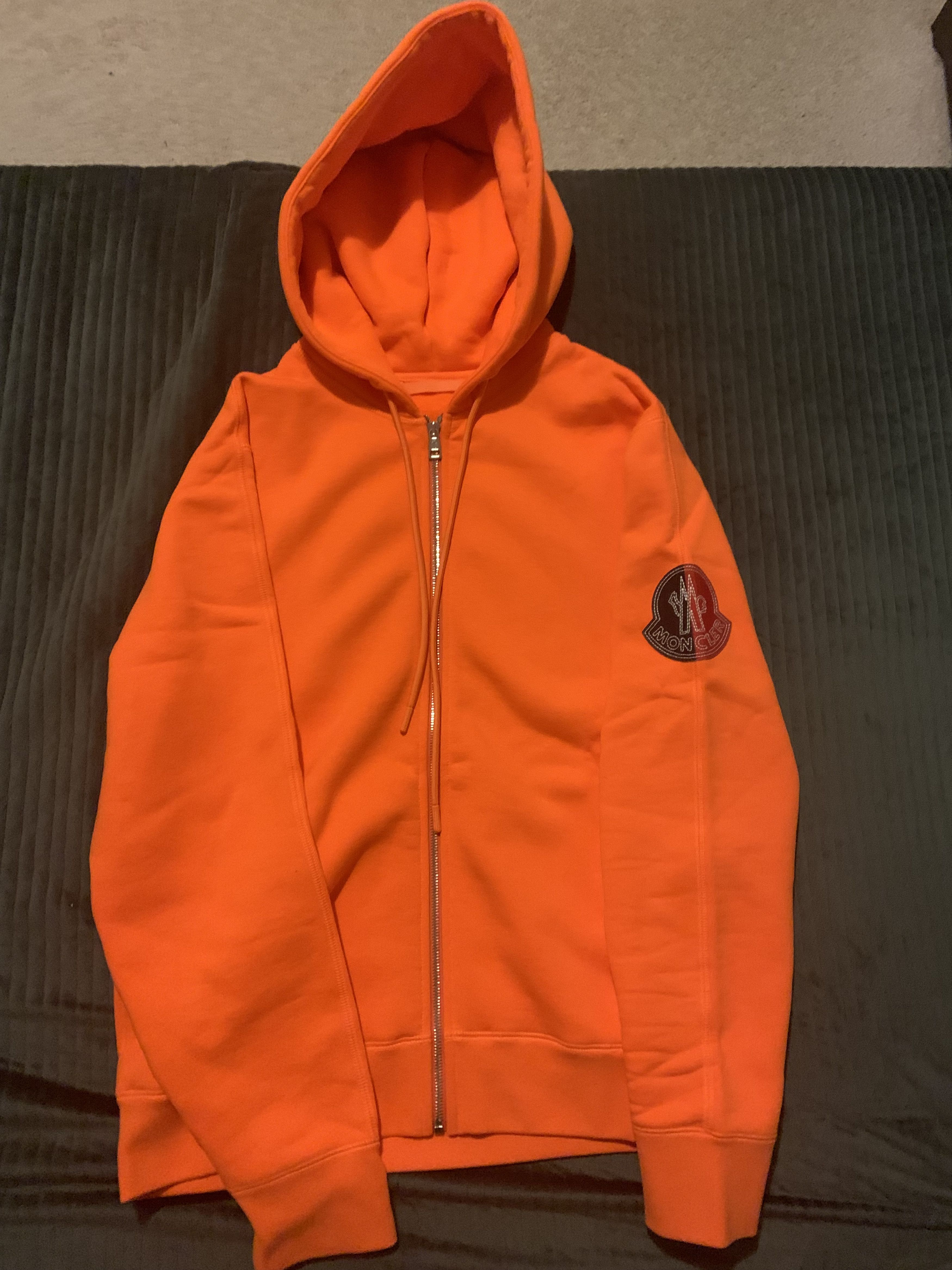 image of Moncler 1952 Zip-Up Long Sleeved Hoodie Orange, Men's (Size Medium)