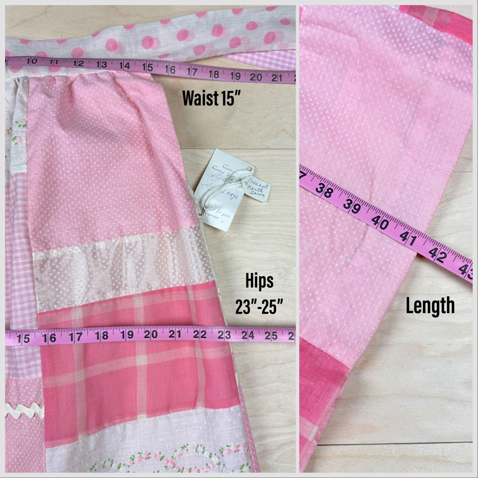 Vintage Vintage 1970s Pink and White Patchwork Peasant Maxi Skirt Size 30" / US 8 / IT 44 - 6 Thumbnail