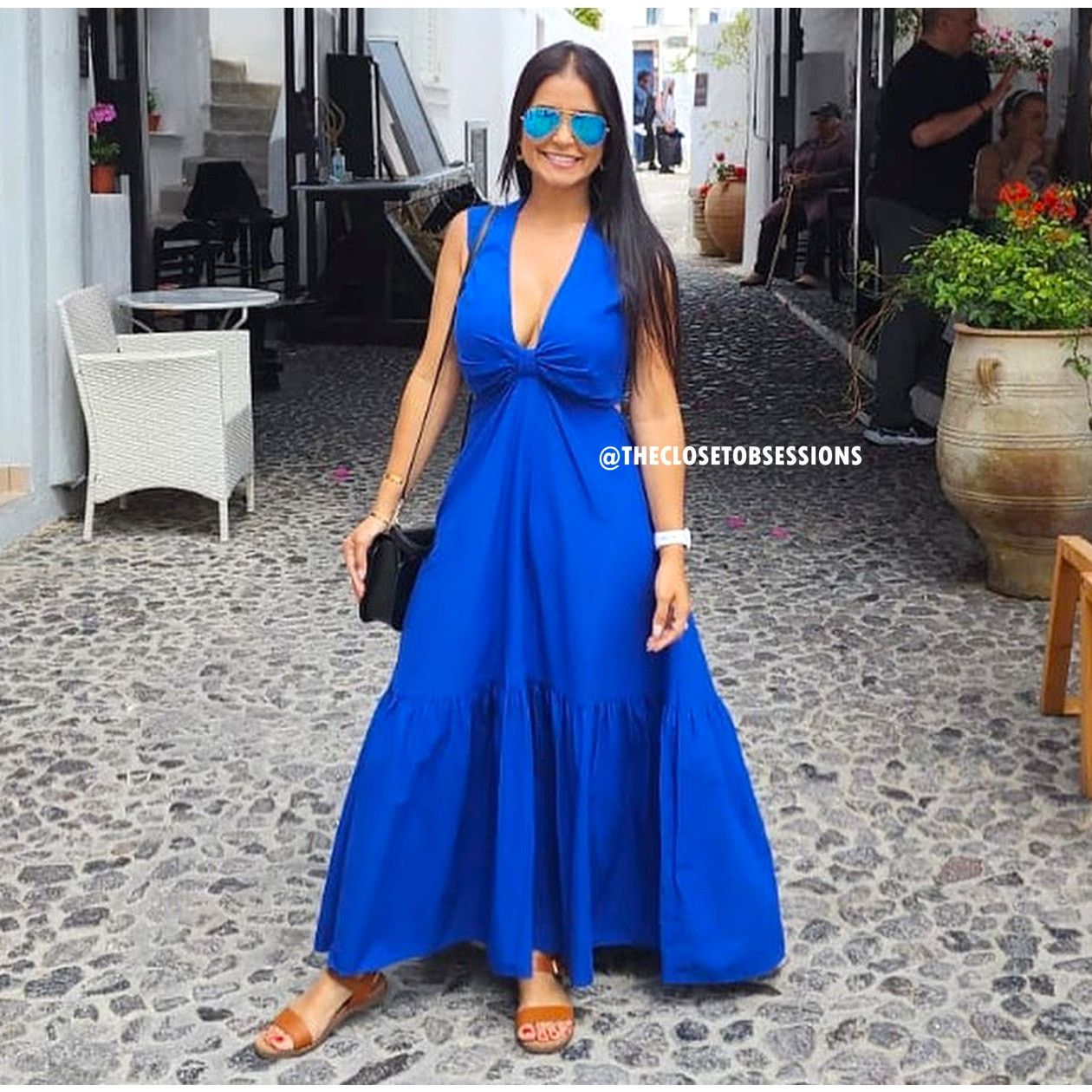Mango MANGO Blue Sleeveless V-Neck Maxi Dress NWT Size S / US 4 / IT 40 - 6 Thumbnail