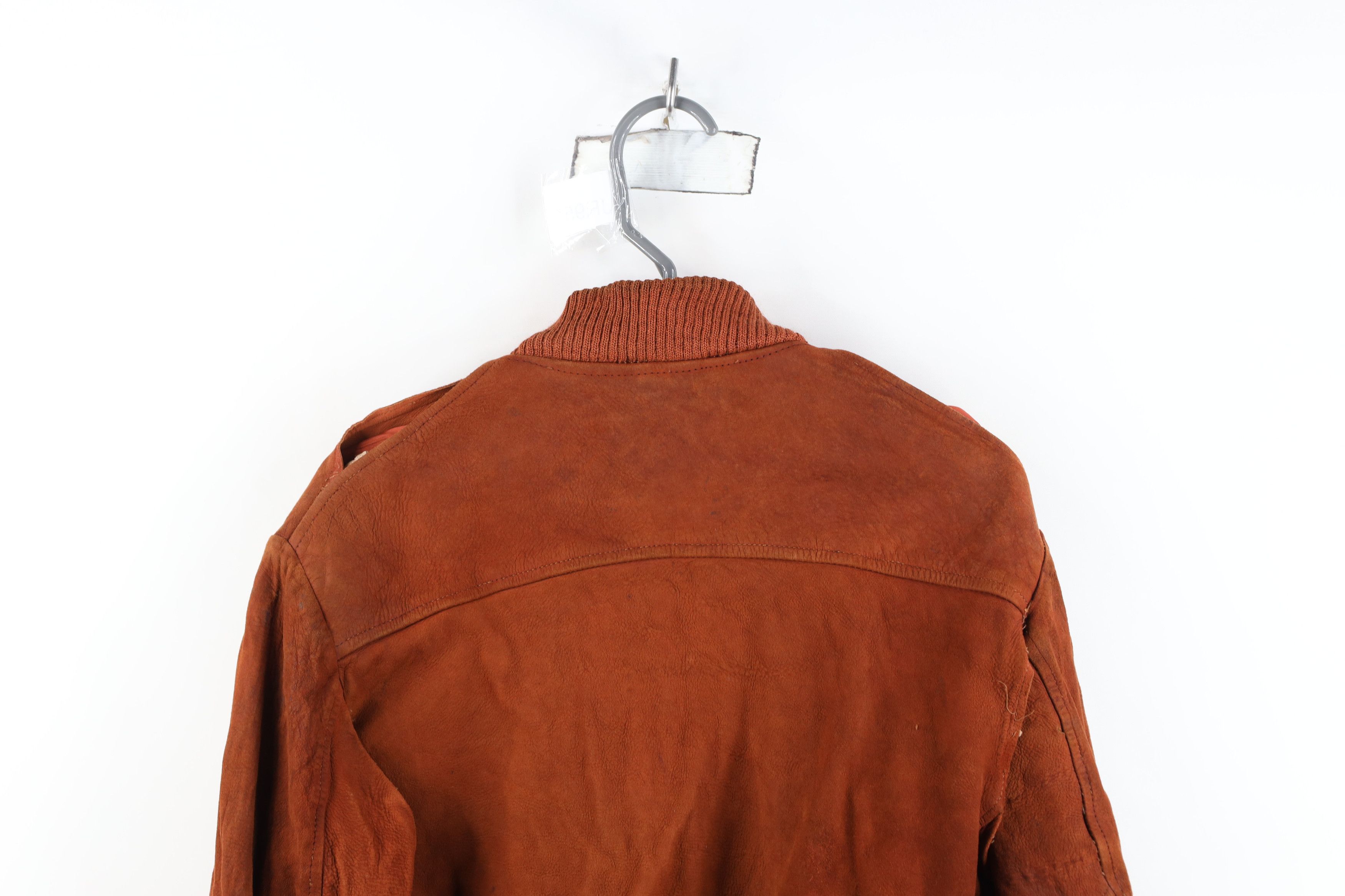 Vintage AS IS Vintage 50s Leather Bomber Jacket Burnt Orange USA Size US XXL / EU 58 / 5 - 14 Thumbnail
