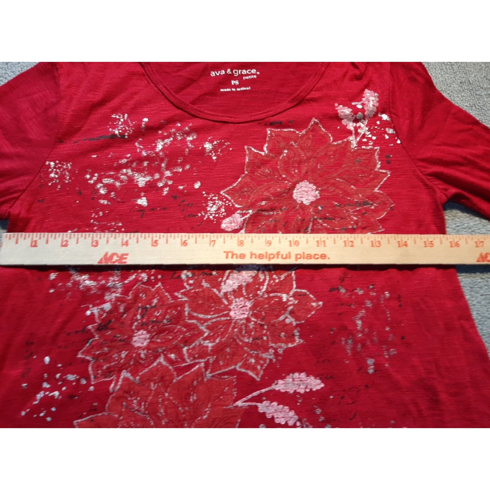 Vintage AVA & Grace 3/4 Sleeve Womens P S Petite Small Floral Top Red Size S / US 4 / IT 40 - 5 Thumbnail