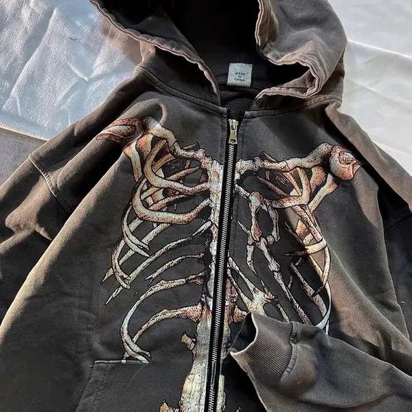 Japanese Brand Yuriko x Yuki Punk Zip Up Hoodie Gothic Style Skeleton Size US S / EU 44-46 / 1 - 2 Thumbnail
