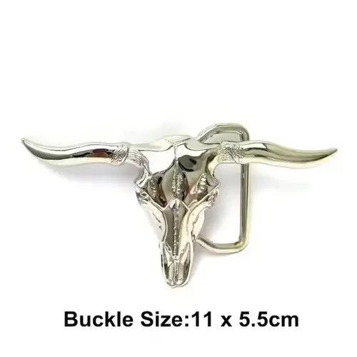 Leather Silver Longhorn Cow Head Skull Belt Size ONE SIZE - 4 Thumbnail