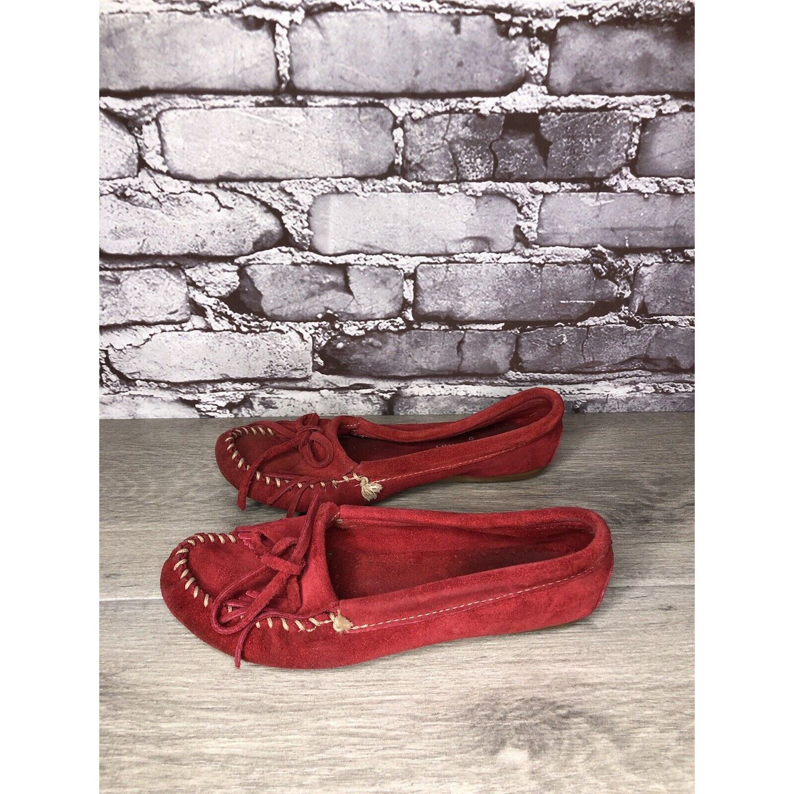 Minnetonka Minnetonka Red Suede Kiltie Fringe Bow Moccasins Shoes Women Size US 6 / IT 36 - 17 Thumbnail