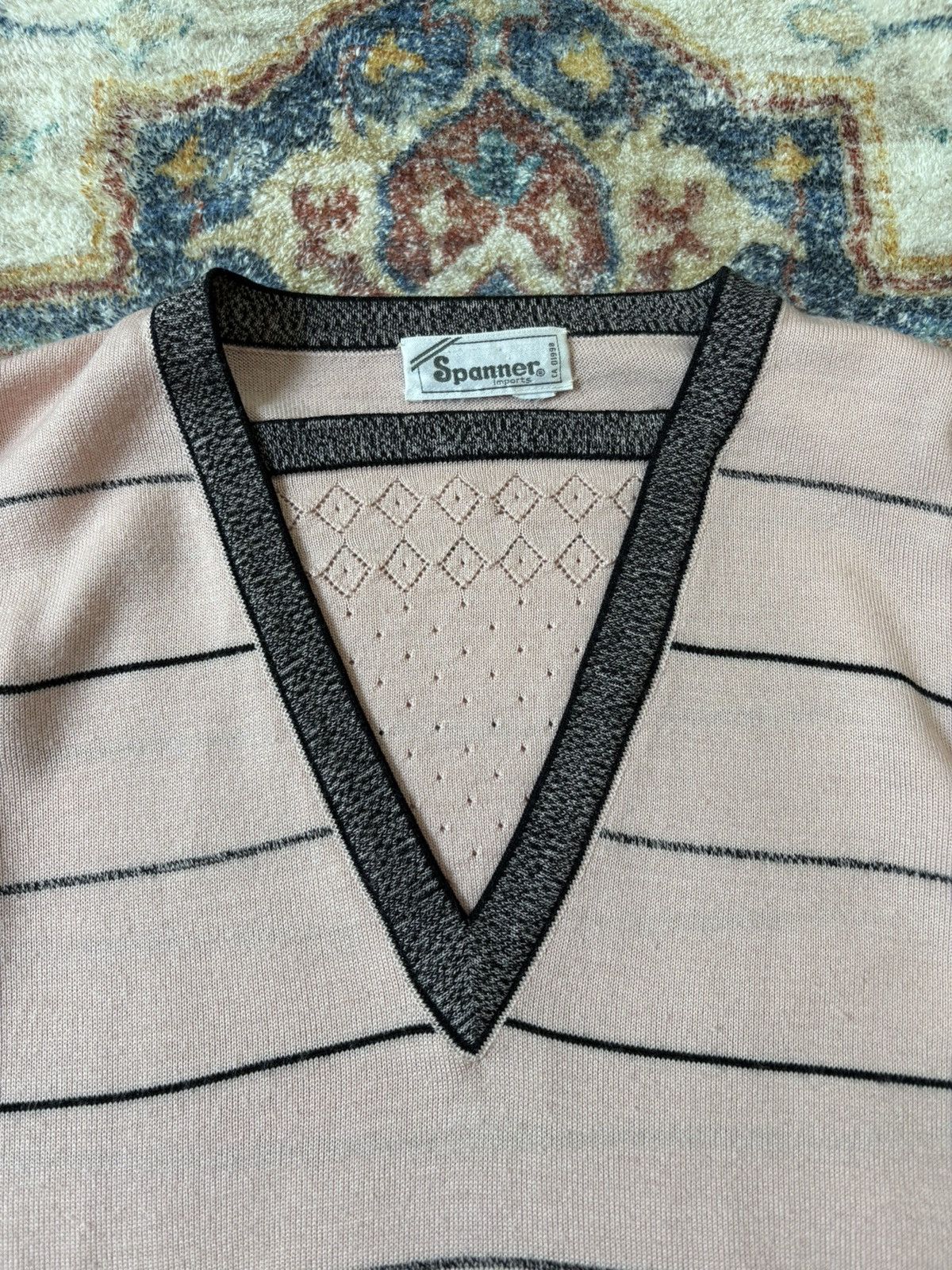 Vintage Vintage 80s Spanner V-Neck Striped Long Sleeve T-shirt Size M / US 6-8 / IT 42-44 - 3 Thumbnail