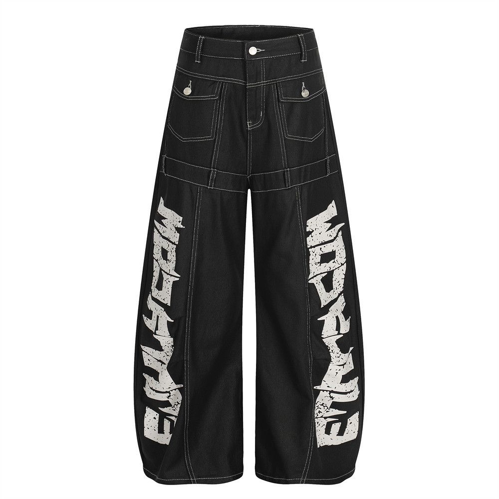 Jean Men's patchwork letter print workwear curved jeans Size US 32 / EU 48 - 1 Thumbnail
