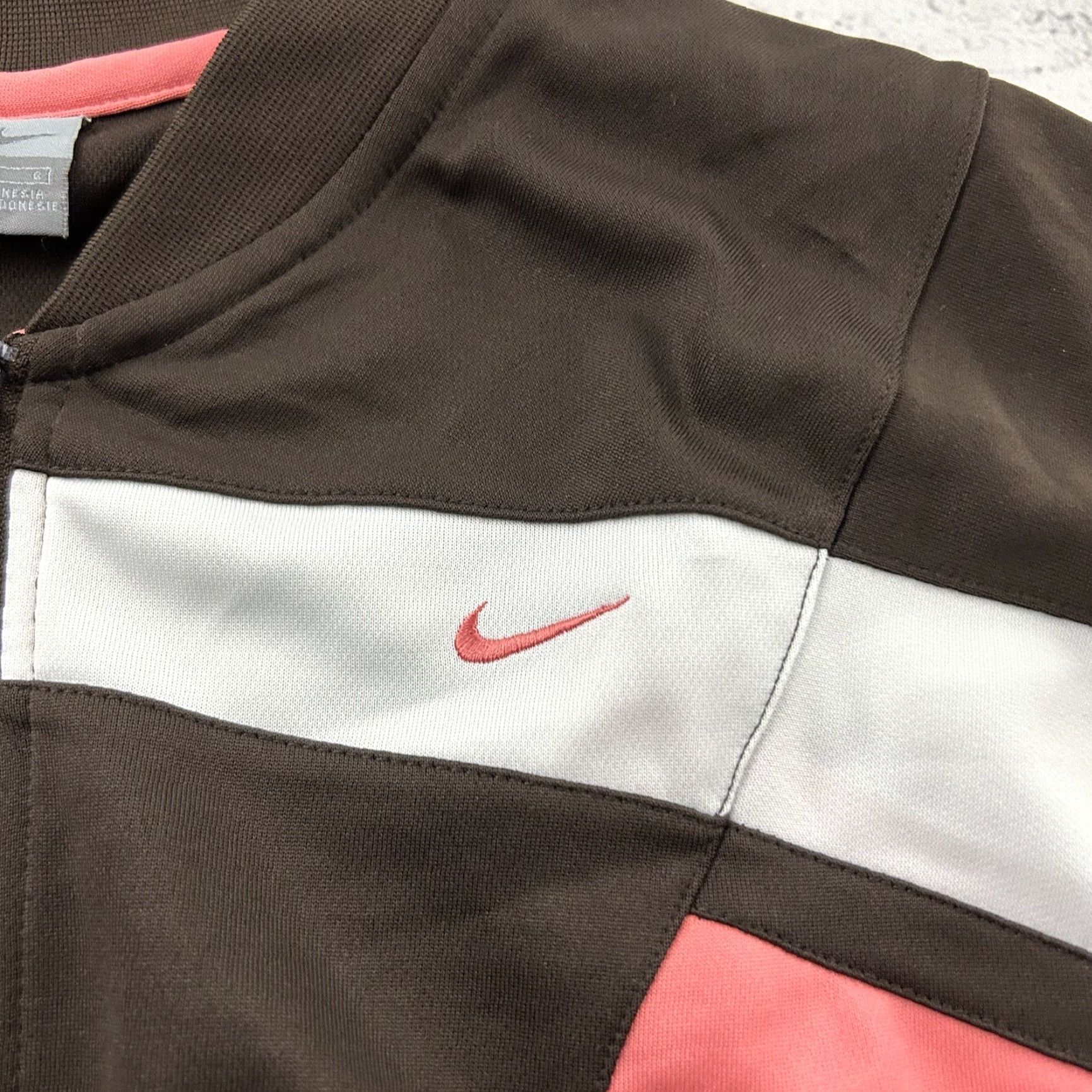 Nike VINTAGE Nike Full Zip Track Jacket Women's L Brown Pink White Track Jacket Full Zip Nike Womens L Pink Brown White Size L / US 10 / IT 46 - 3 Thumbnail