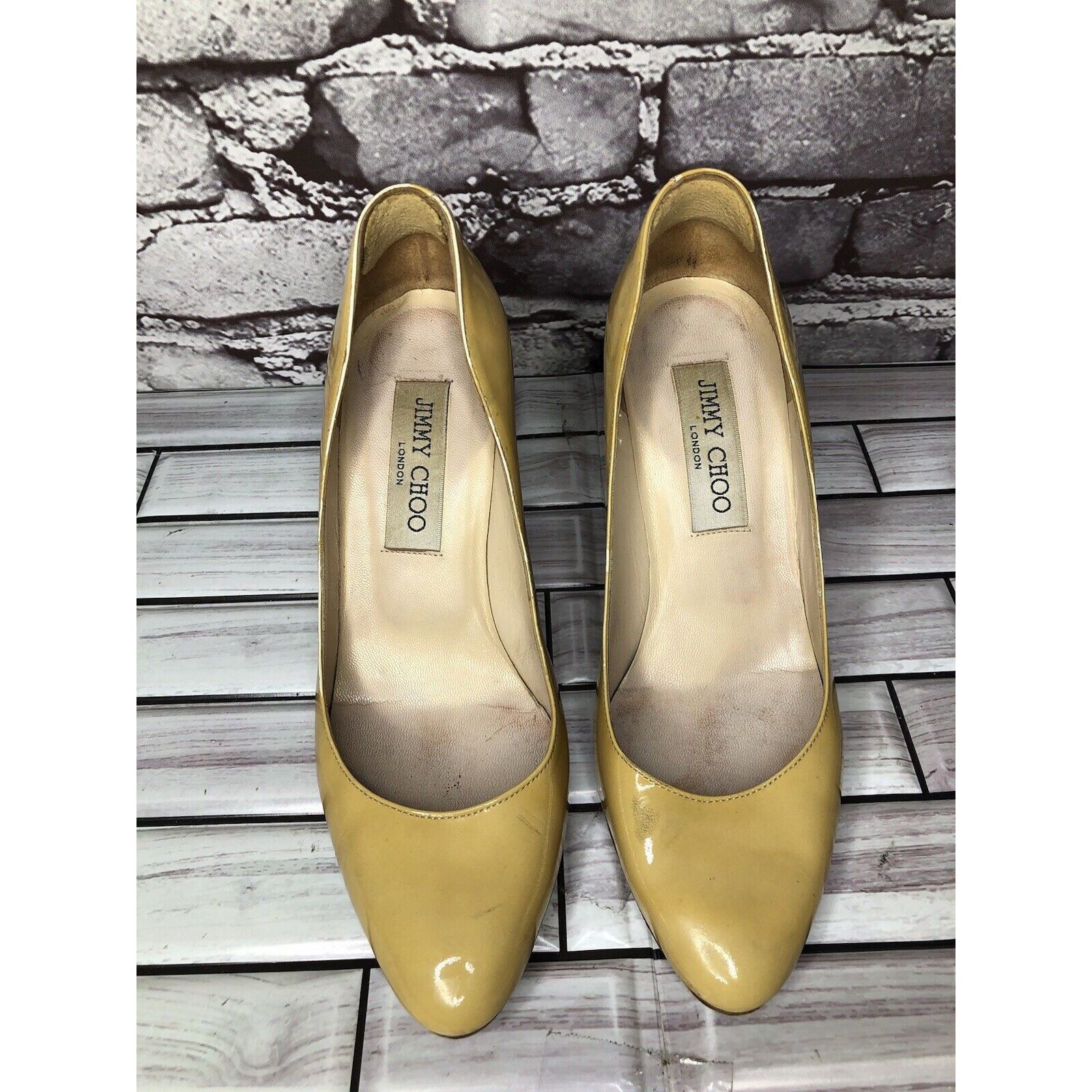 Jimmy Choo JIMMY CHOO London Yellow Patent Leather Kitten Pumps Heels W Size US 5 / IT 35 - 11 Thumbnail