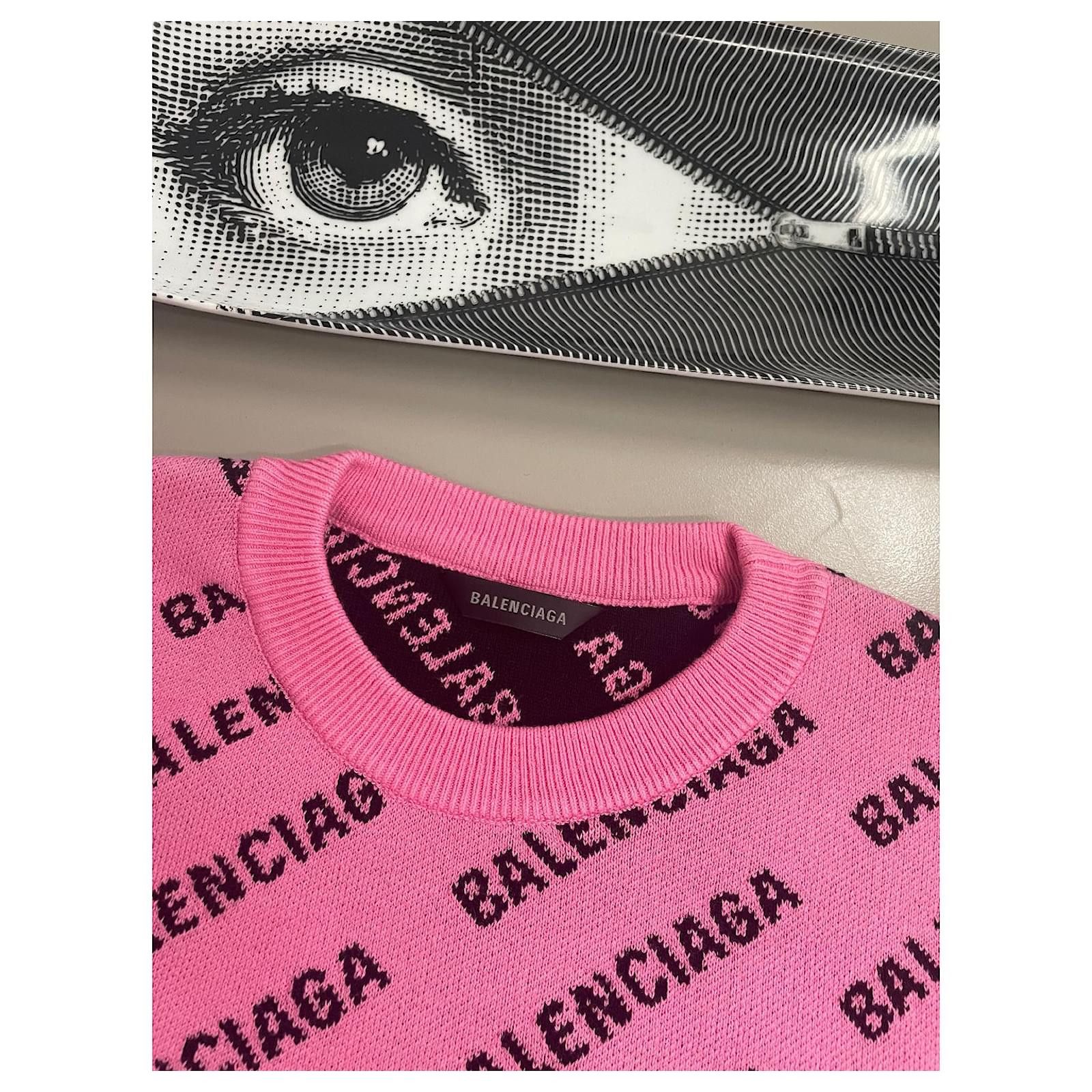 Balenciaga o1srvl11e1124 All-Over Crewneck Sweater in Pink/Black Size XL / US 12-14 / IT 48-50 - 5 Thumbnail